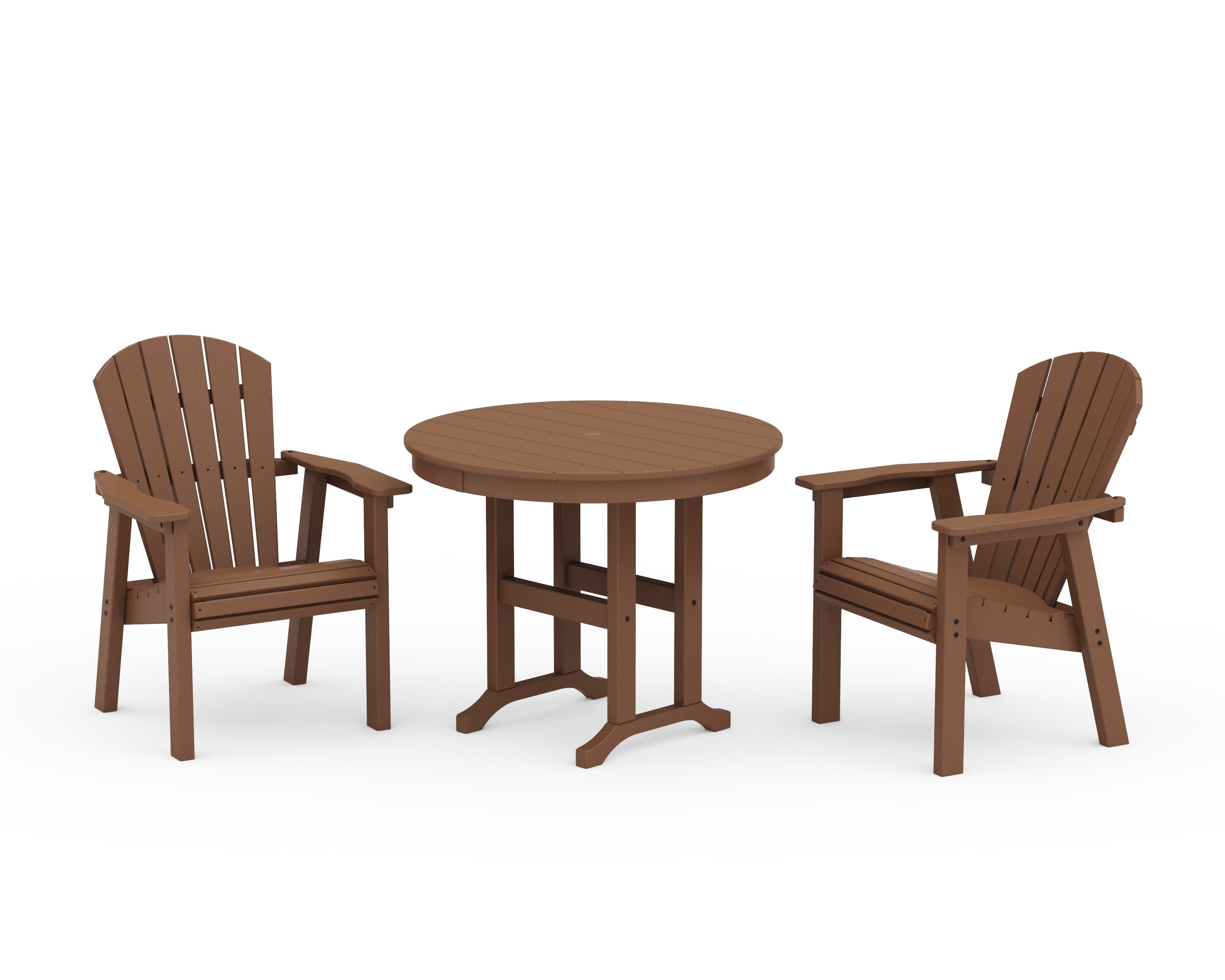 POLYWOOD Seashell 3-Piece Round Farmhouse Dining Set in Teak