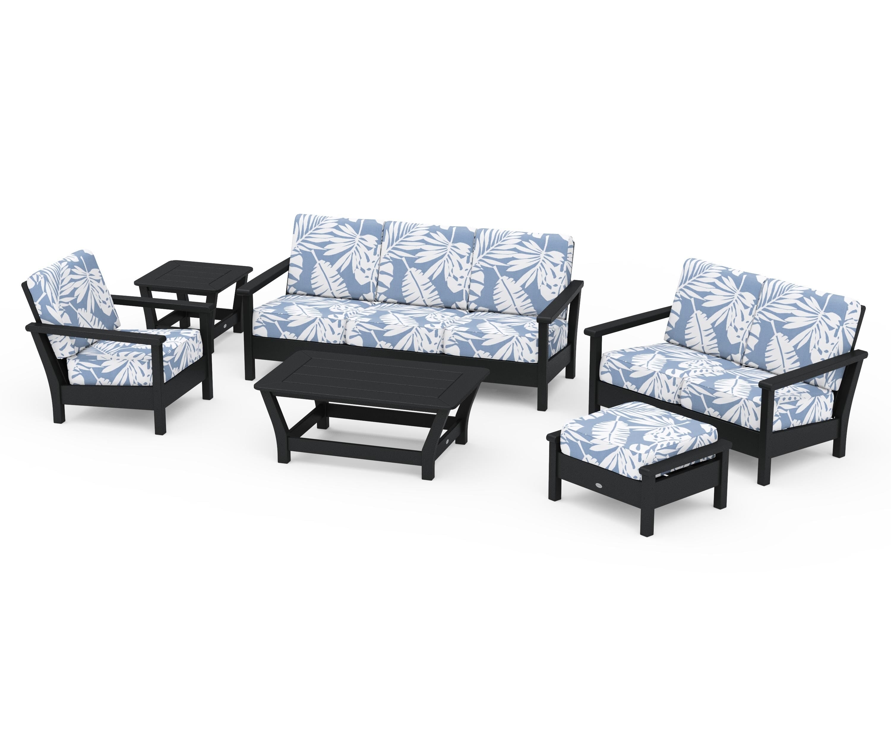 POLYWOOD Harbour 6-Piece Outdoor Living Set in Black / Leaf Sky Blue
