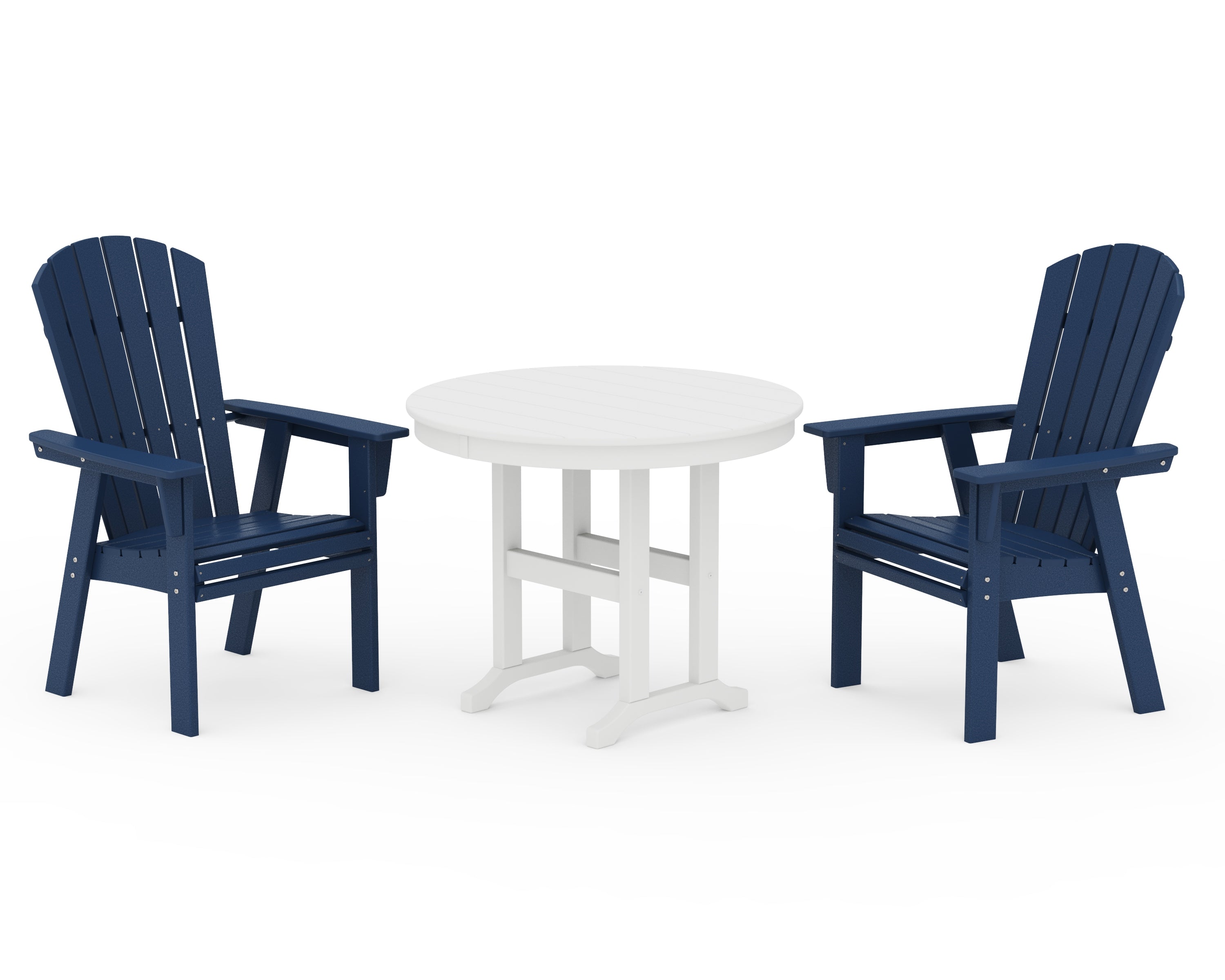 POLYWOOD Nautical Adirondack 3-Piece Round Dining Set in Navy / White