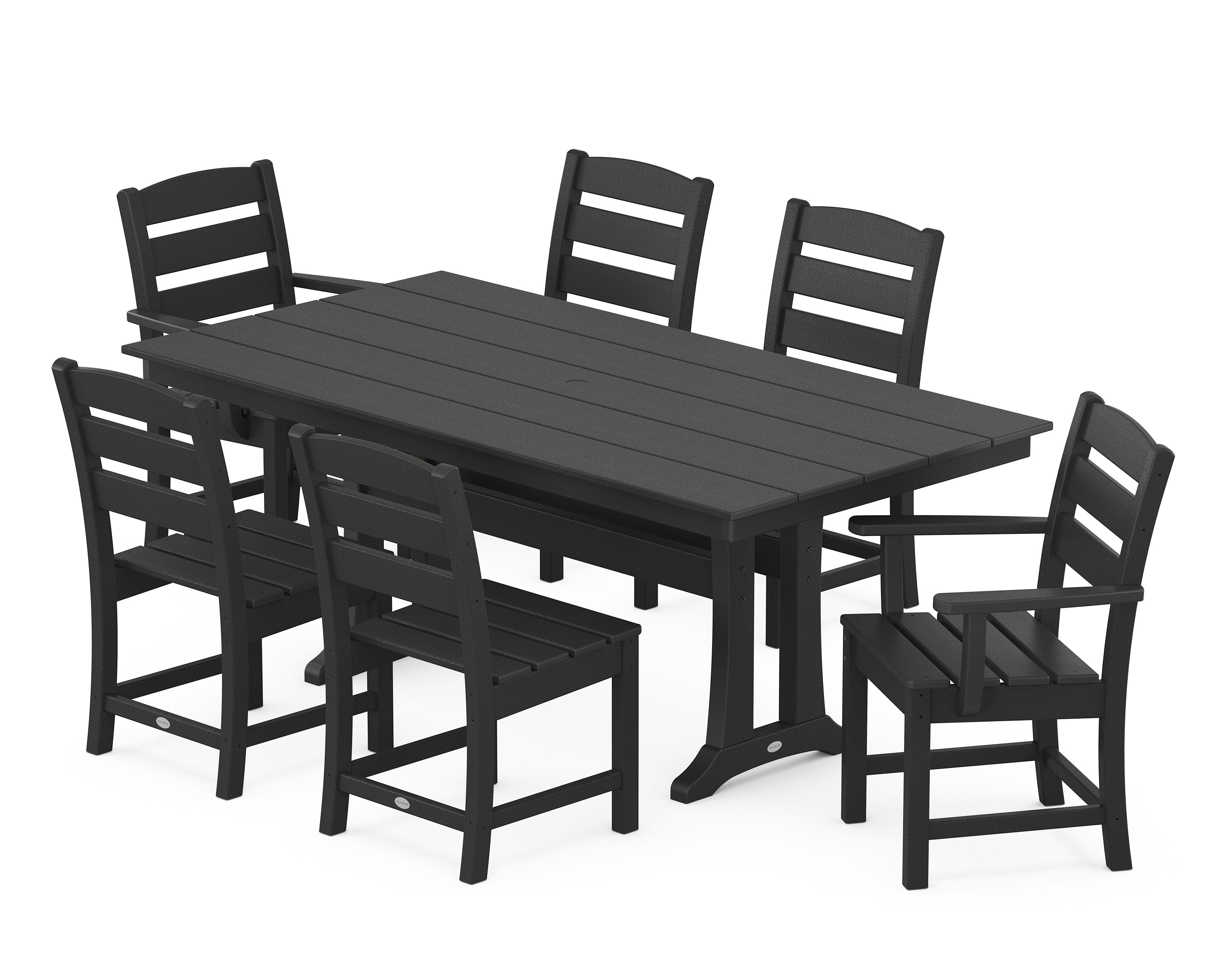 POLYWOOD Lakeside 7-Piece Farmhouse Dining Set with Trestle Legs in Black