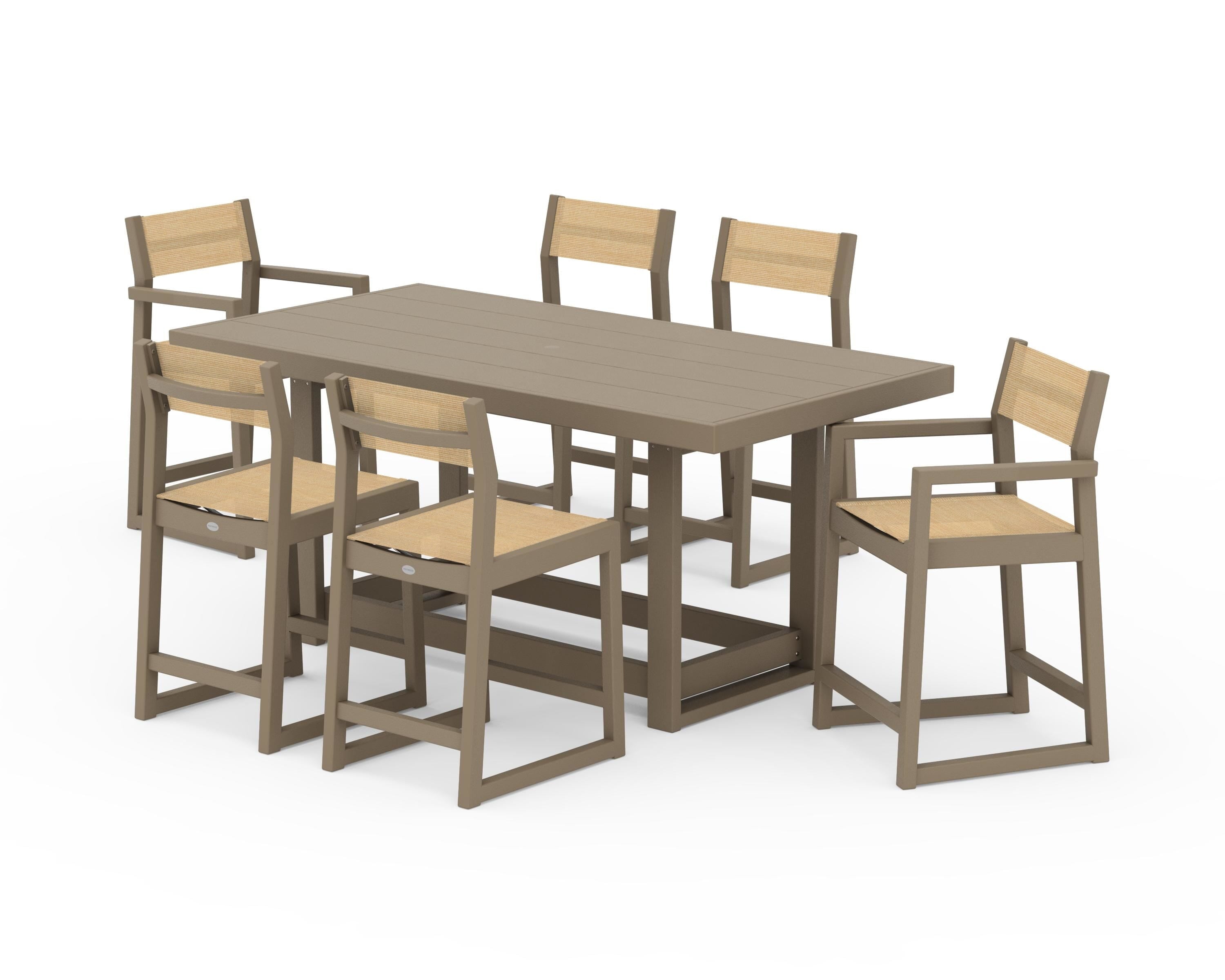 POLYWOOD EDGE Sling 7-Piece Counter Table Set in Vintage Sahara / Dupioni Apricot Sling
