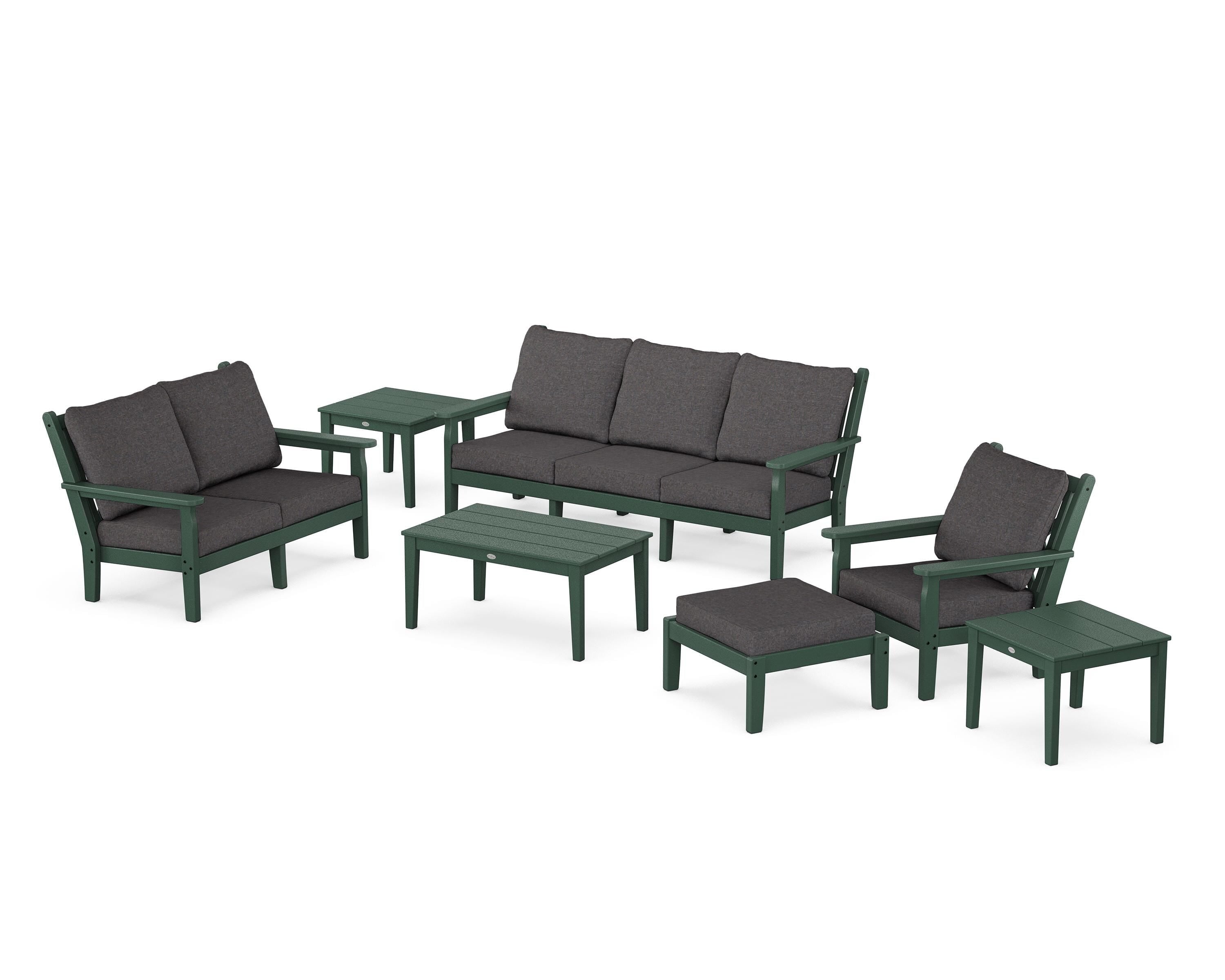 POLYWOOD Chippendale 7-Piece Deep Seating Set in Green / Ash Charcoal