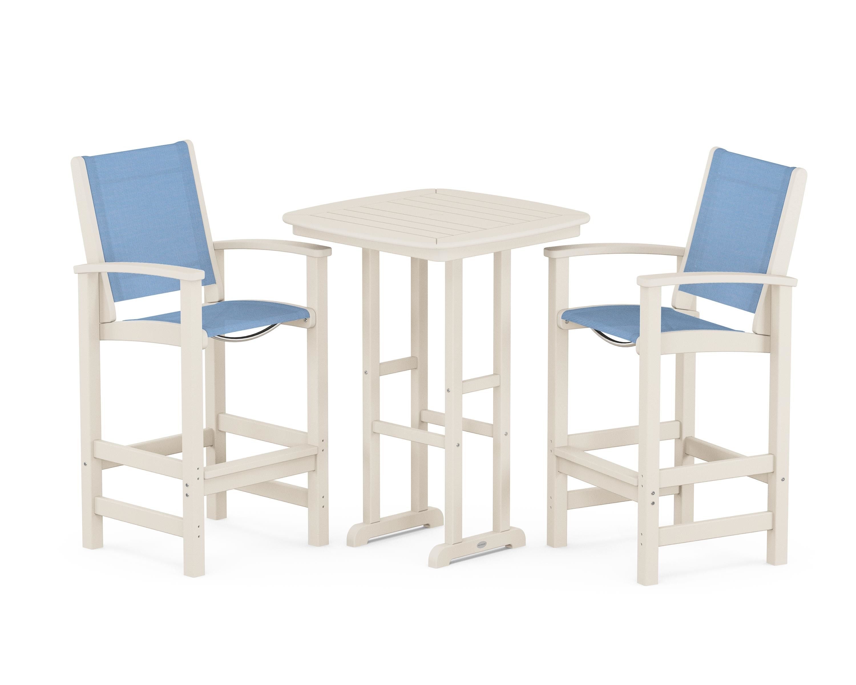 POLYWOOD Coastal 3-Piece Bar Set in Sand / Poolside Sling