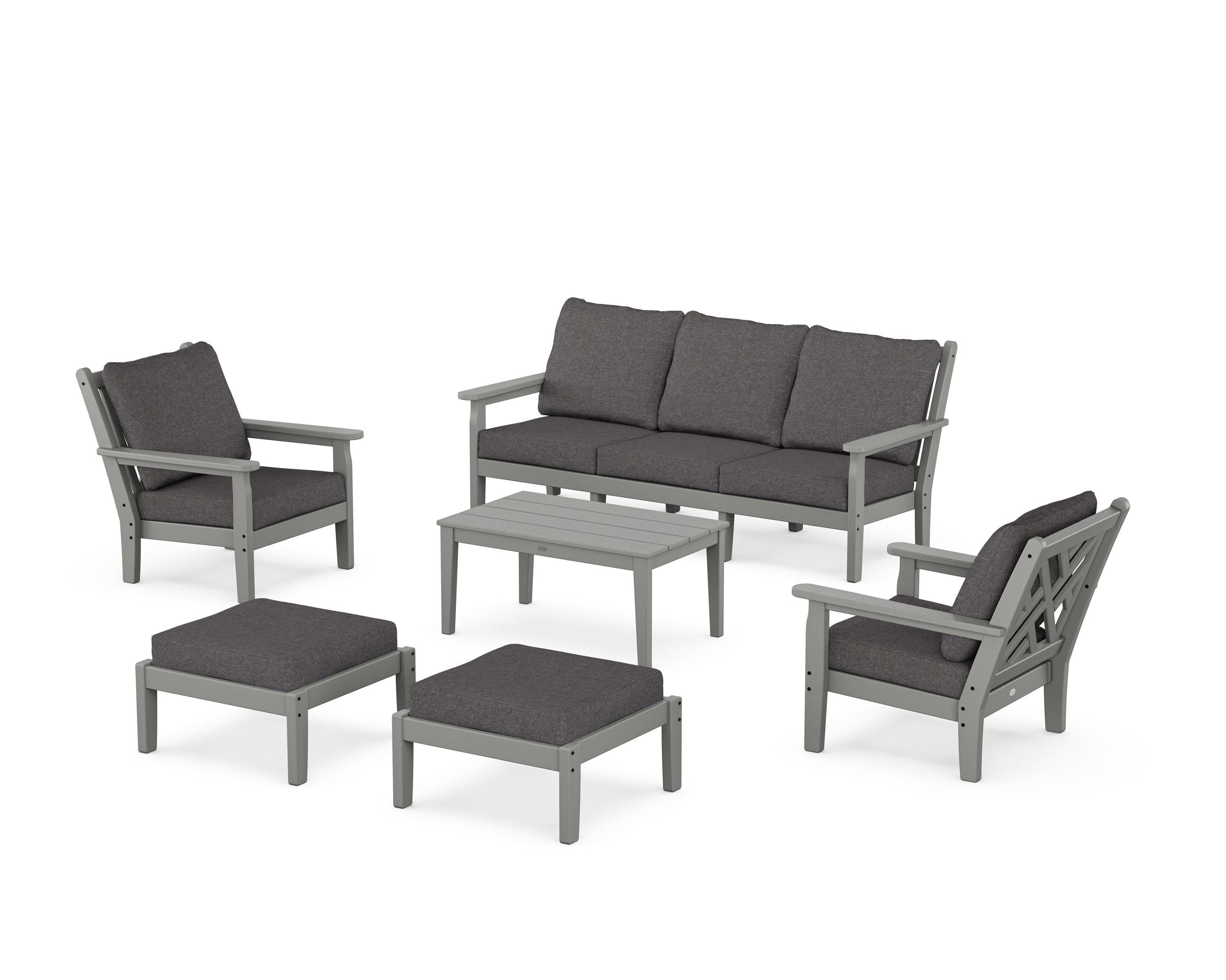 POLYWOOD Chippendale 6-Piece Lounge Sofa Set in Slate Grey / Ash Charcoal