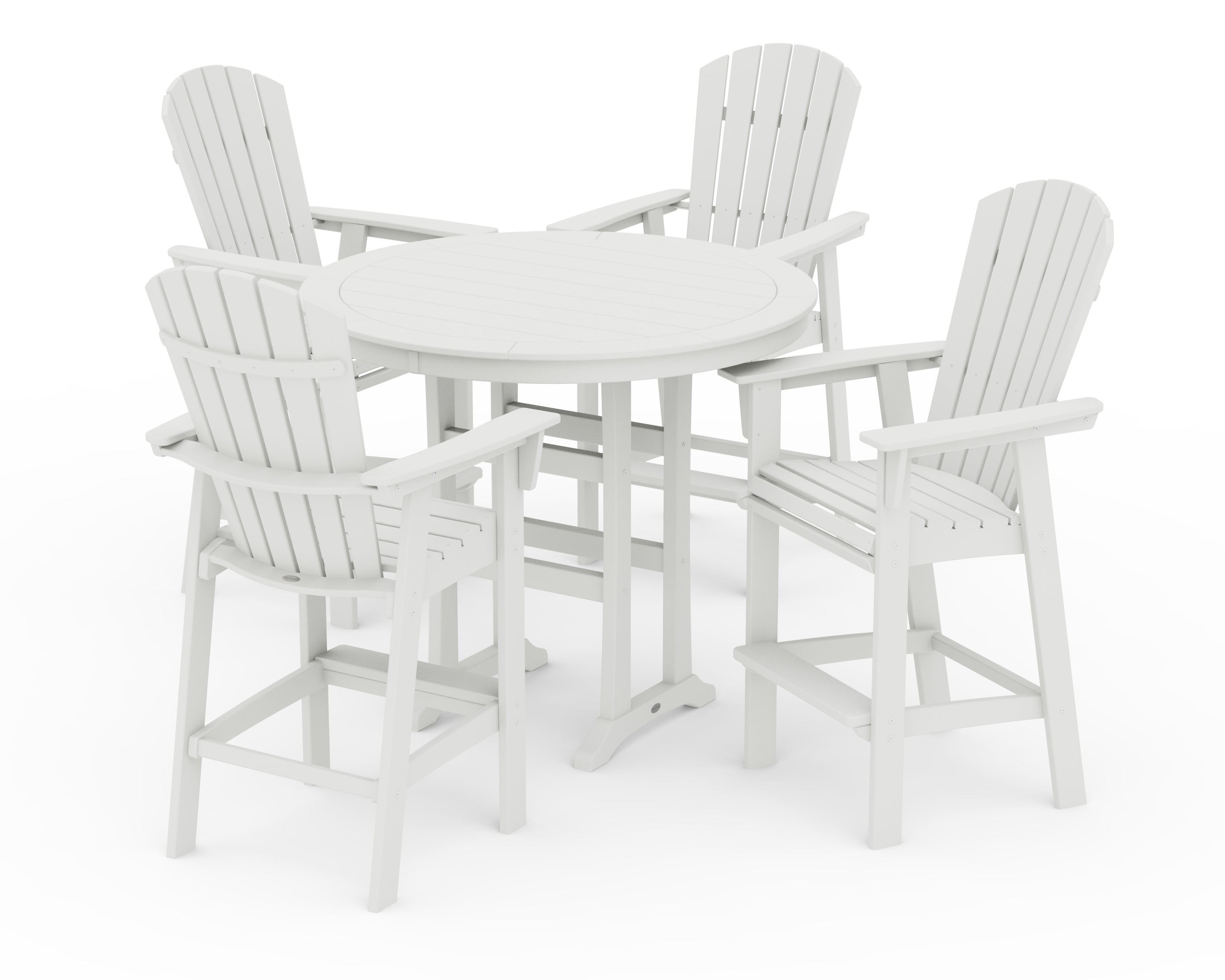 POLYWOOD Nautical Curveback Adirondack 5-Piece Round Trestle Bar Set in Vintage White