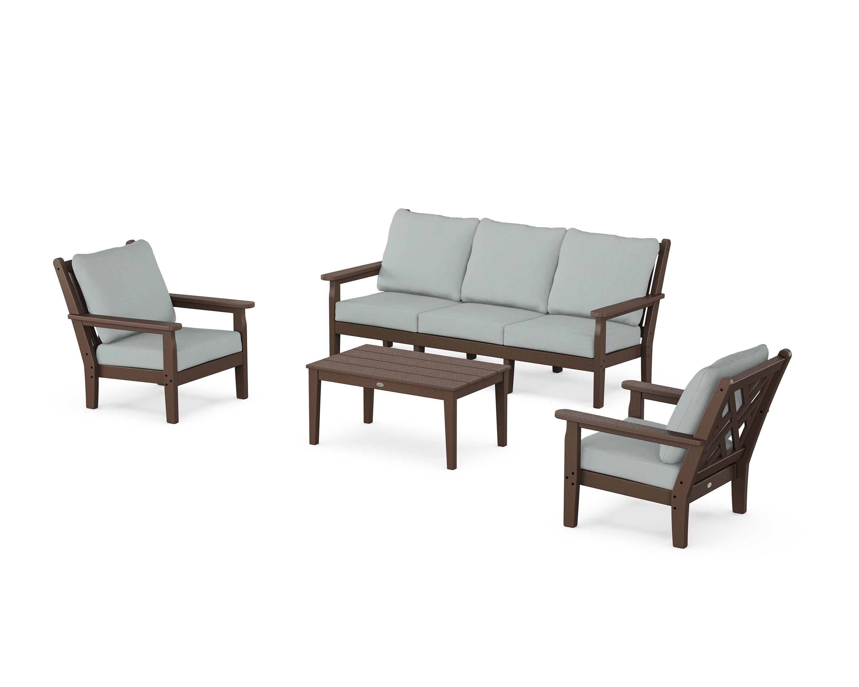 POLYWOOD Chippendale 4-Piece Deep Seating Set with Sofa in Mahogany / Spa