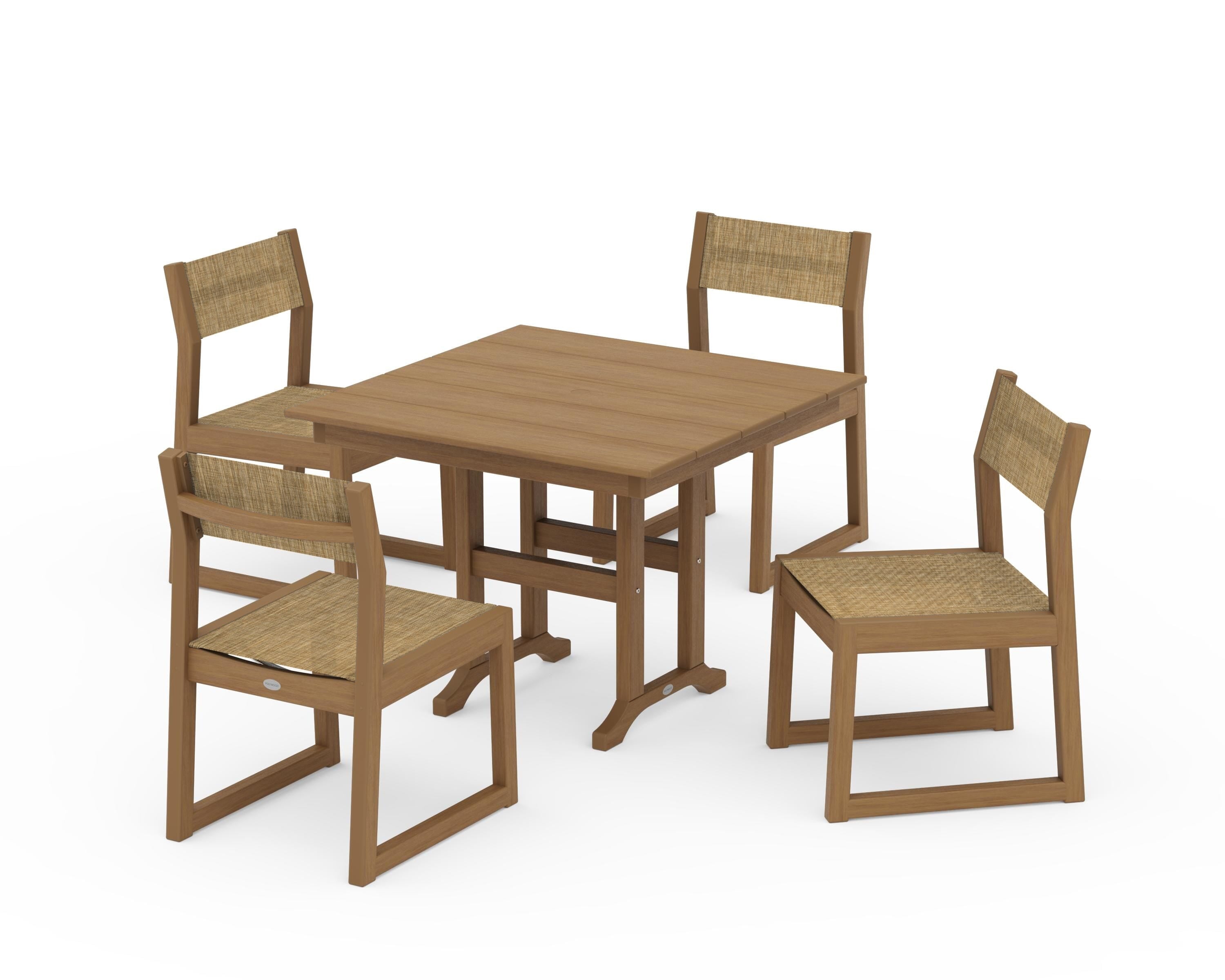 POLYWOOD EDGE Sling Side Chair 5-Piece Farmhouse Dining Set in Natural / Burlap Sling