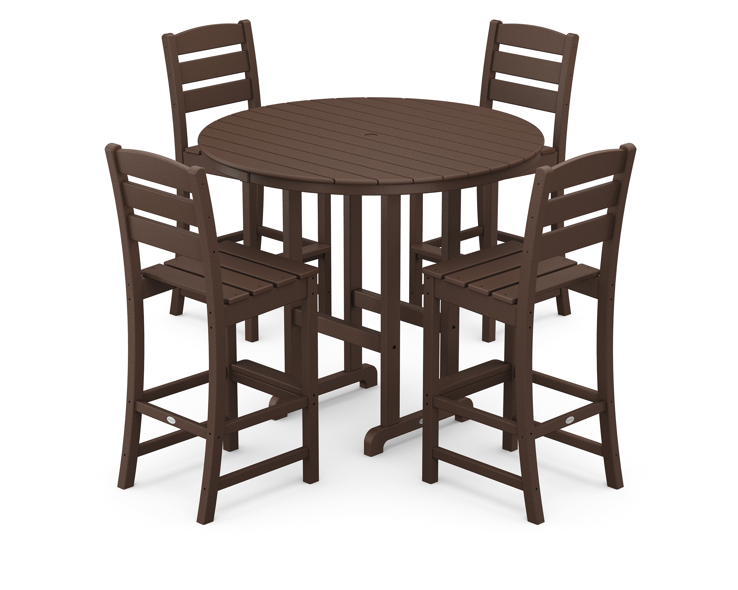 POLYWOOD® Lakeside 5-Piece Round Farmhouse Side Chair Bar Set in Mahogany