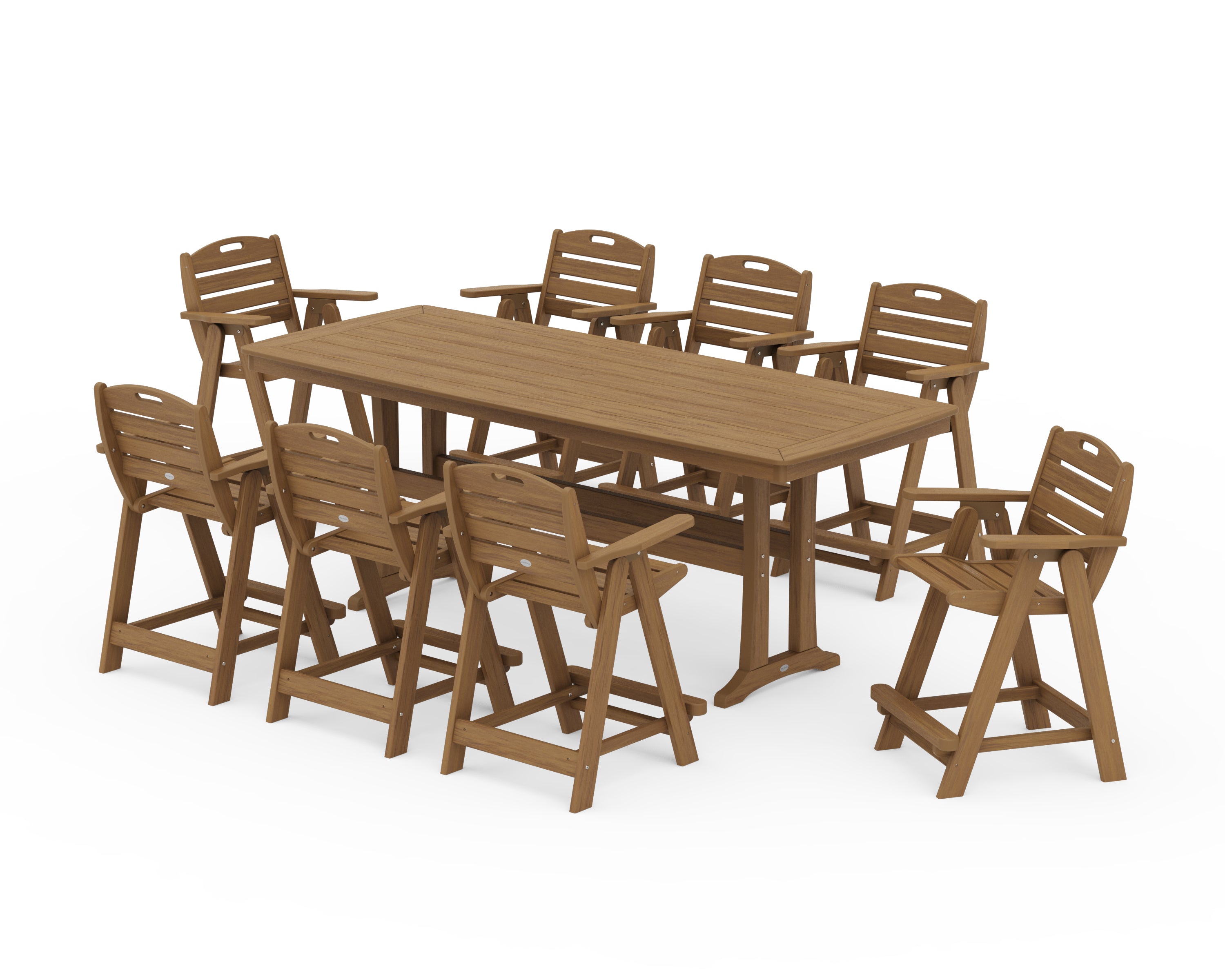 POLYWOOD Nautical 9-Piece Counter Set with Trestle Legs in Natural