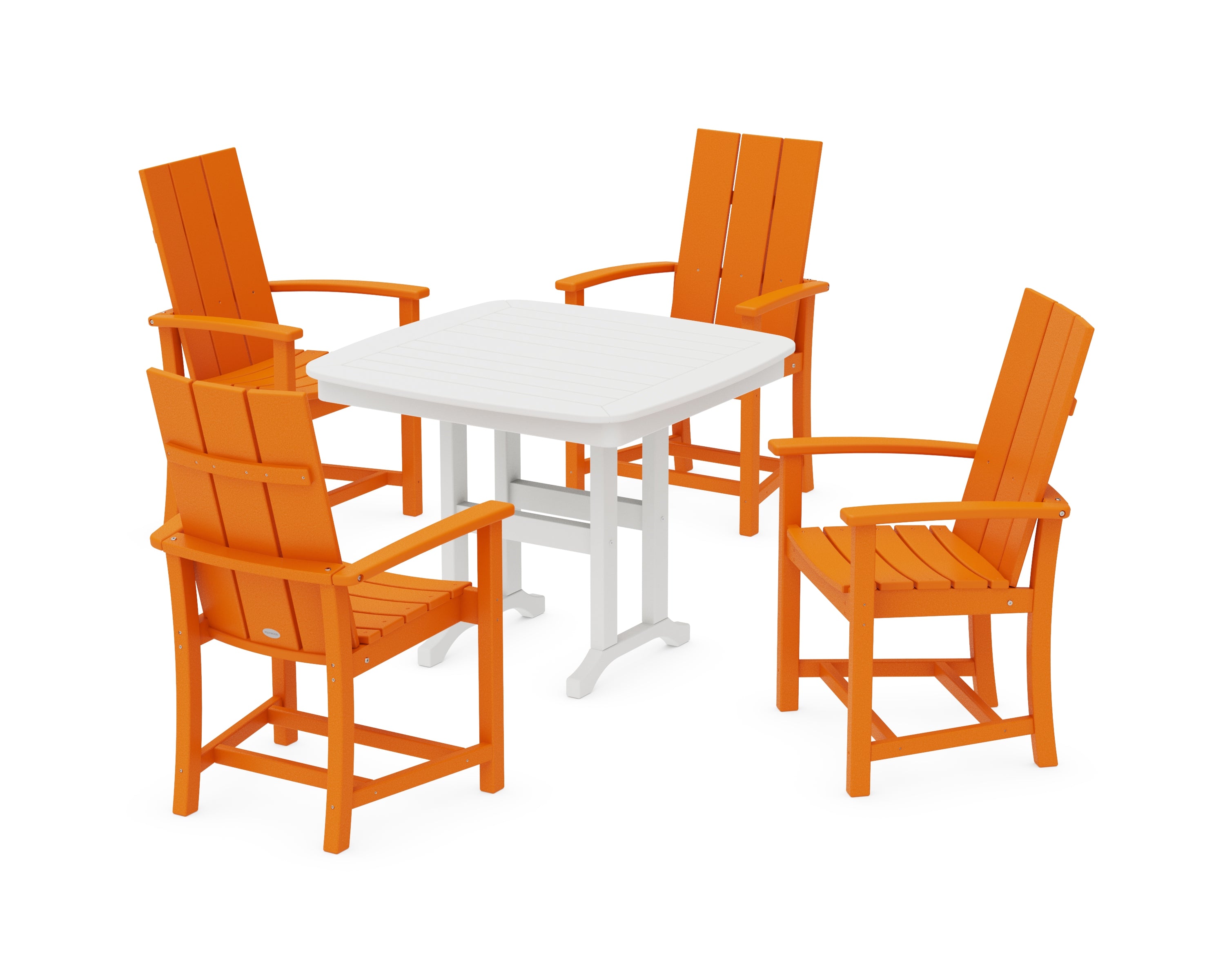 POLYWOOD Modern Adirondack 5-Piece Dining Set in Tangerine / White