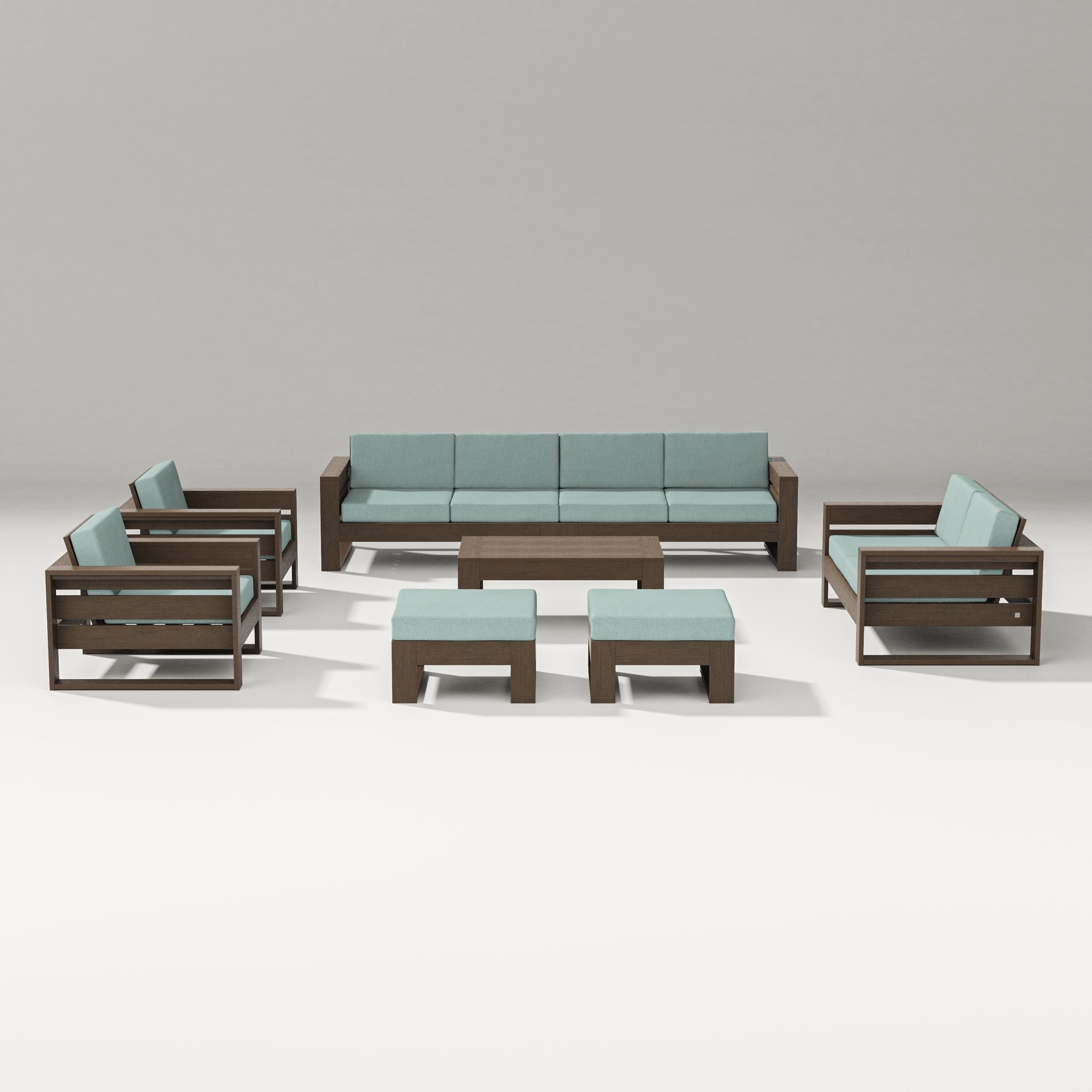 PW Designer Series Latitude 8-Piece Lounge Sofa Set in Kona / Glacier Spa