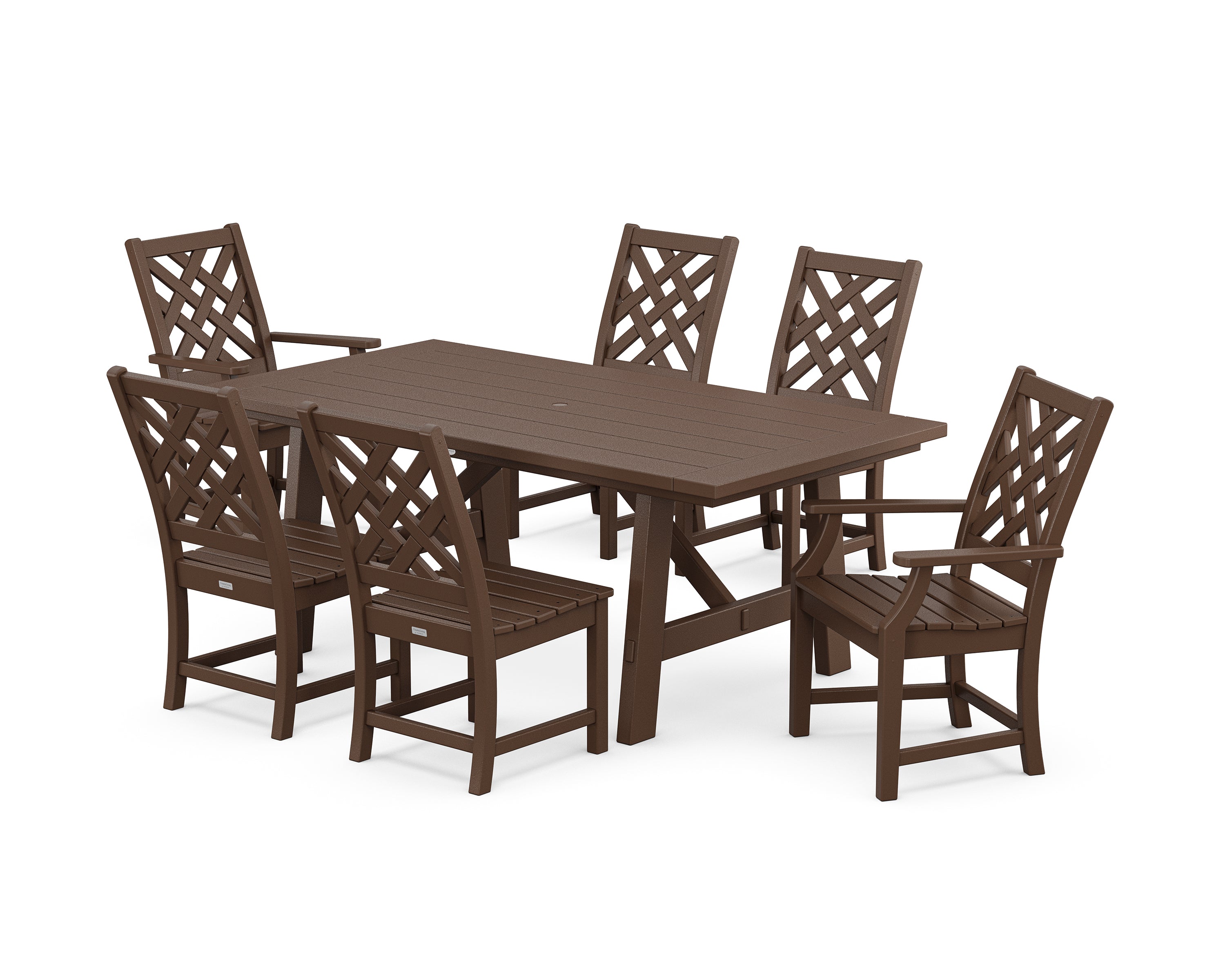 POLYWOOD Wovendale 7-Piece Rustic Farmhouse Dining Set in Mahogany