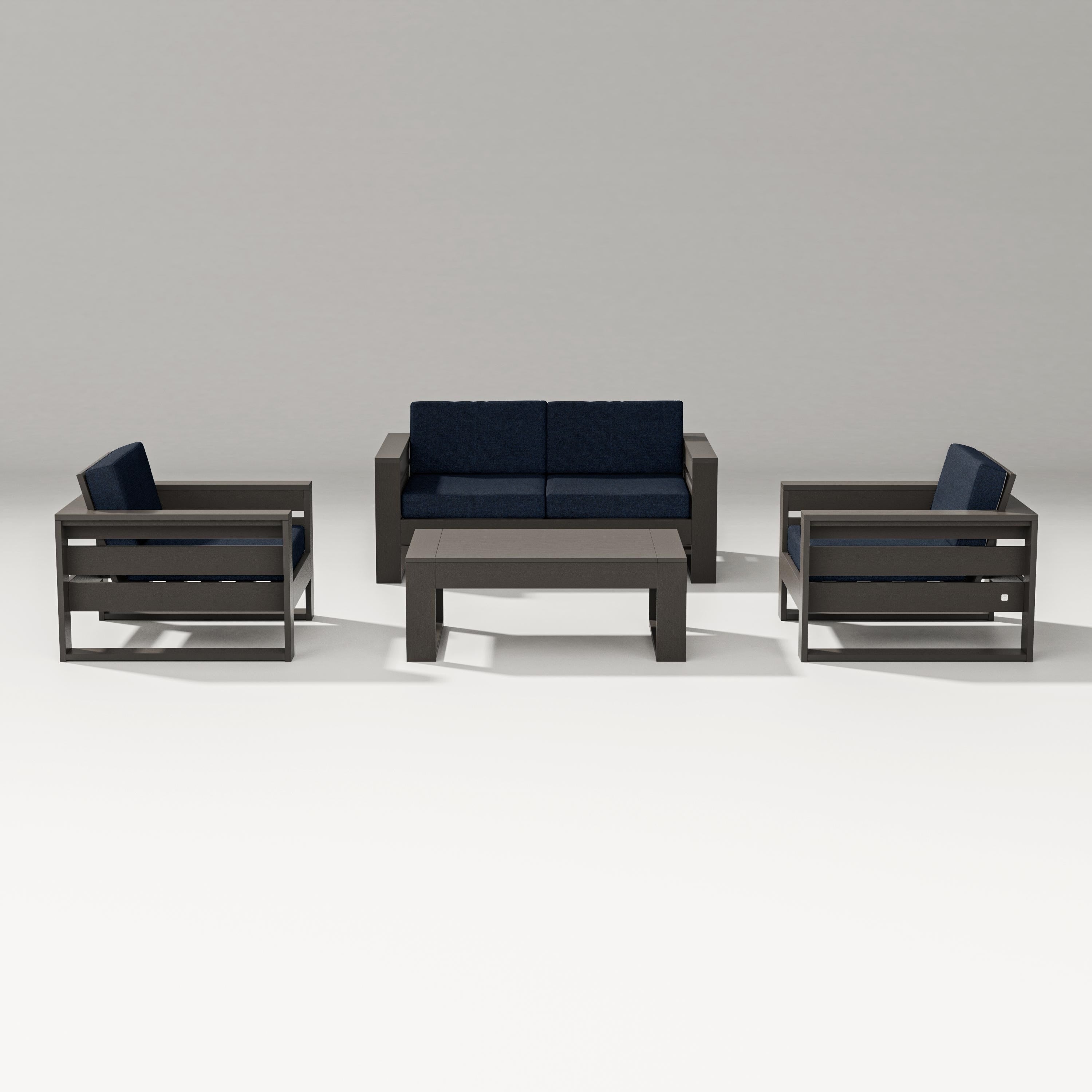 PW Designer Series Latitude 4-Piece Lounge Loveseat Set in Vintage Coffee / Marine Indigo
