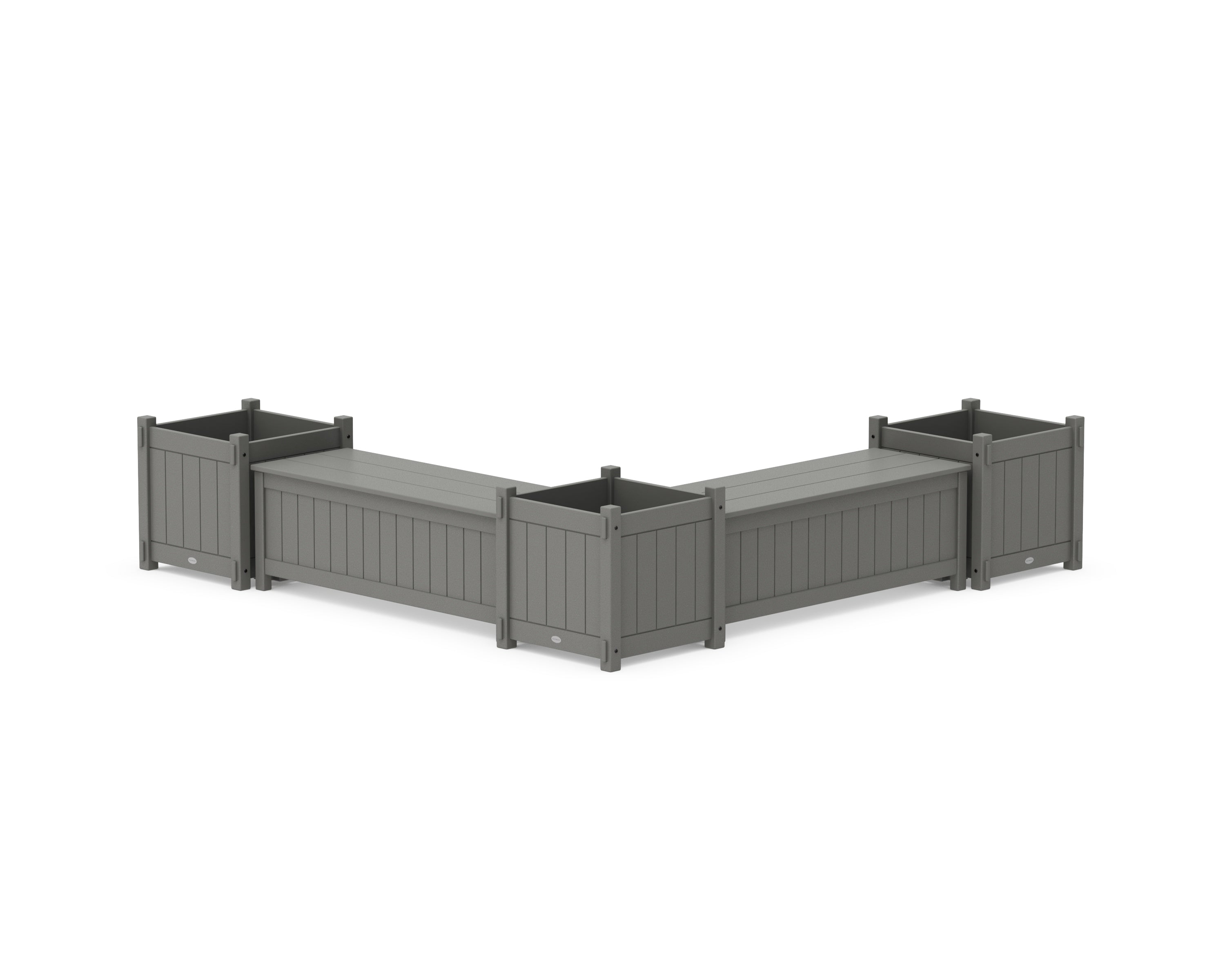 POLYWOOD 48" Vineyard L- Shaped Planter Storage Bench Corner Set- Large in Slate Grey