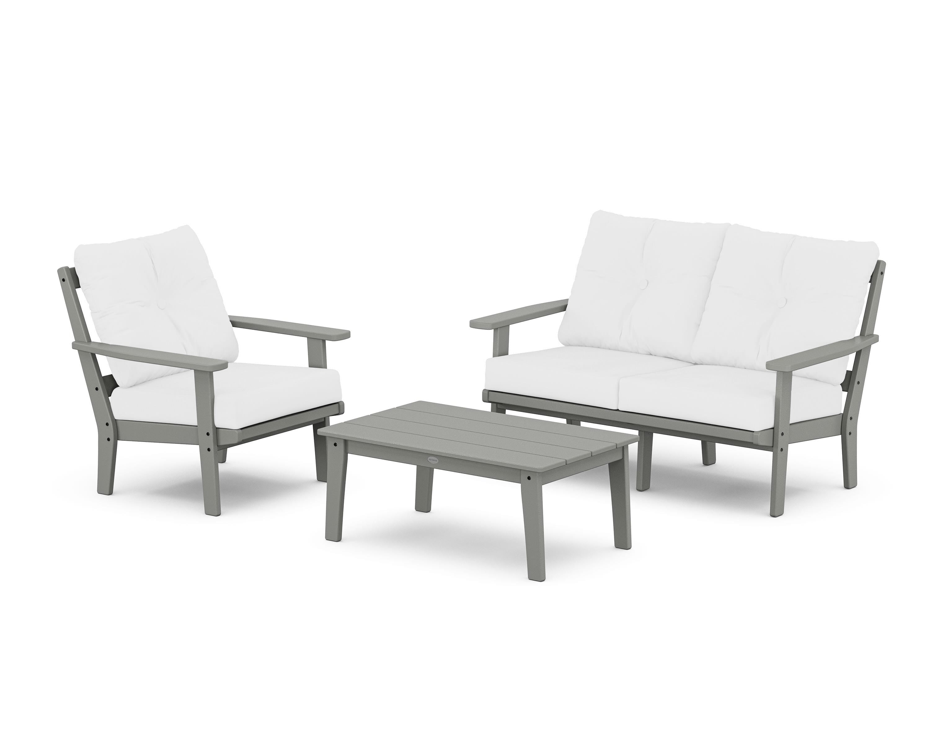 POLYWOOD Oxford 3-Piece Deep Seating Set with Loveseat in Slate Grey / Natural