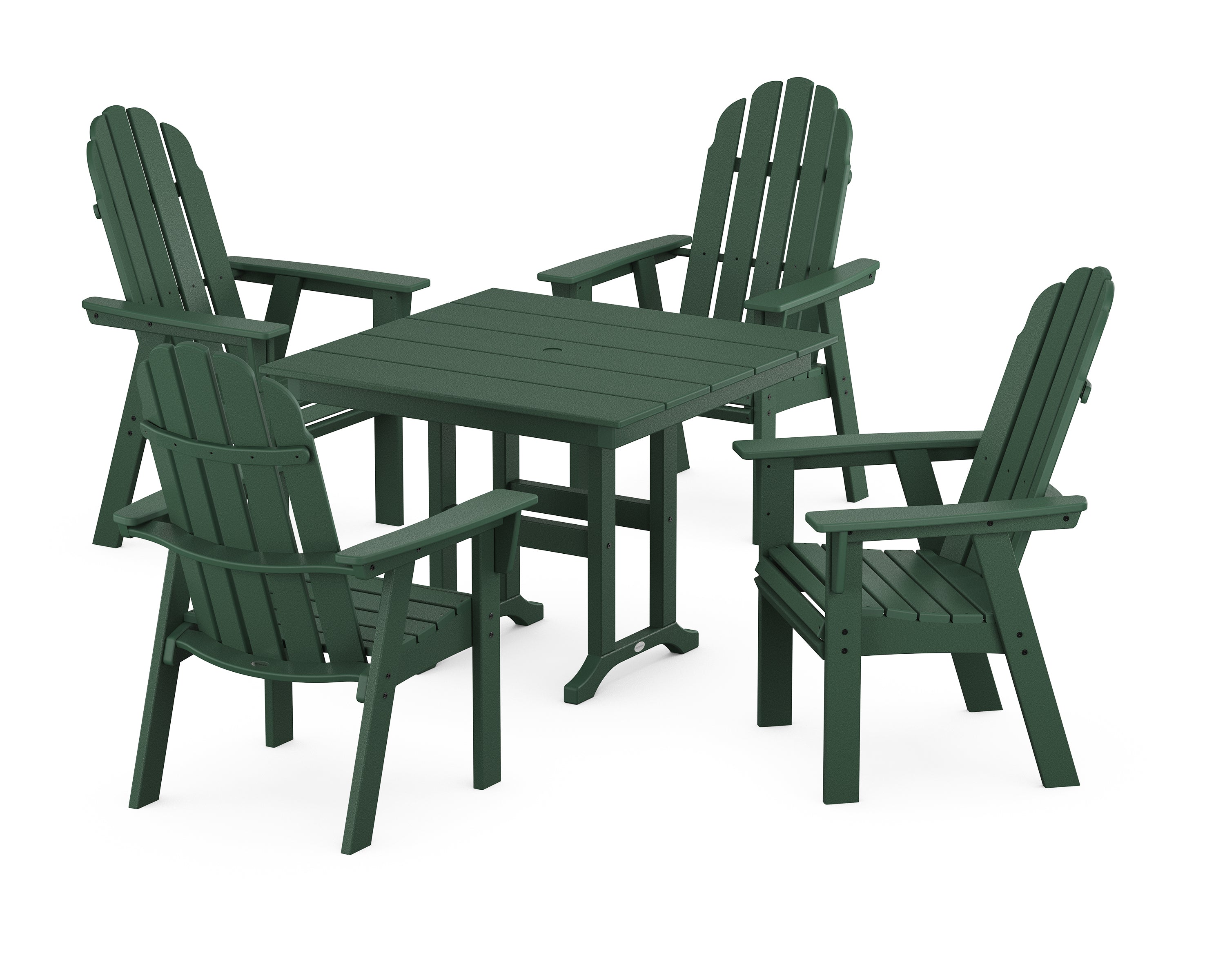 POLYWOOD® Vineyard Curveback Adirondack 5-Piece Farmhouse Dining Set in Green