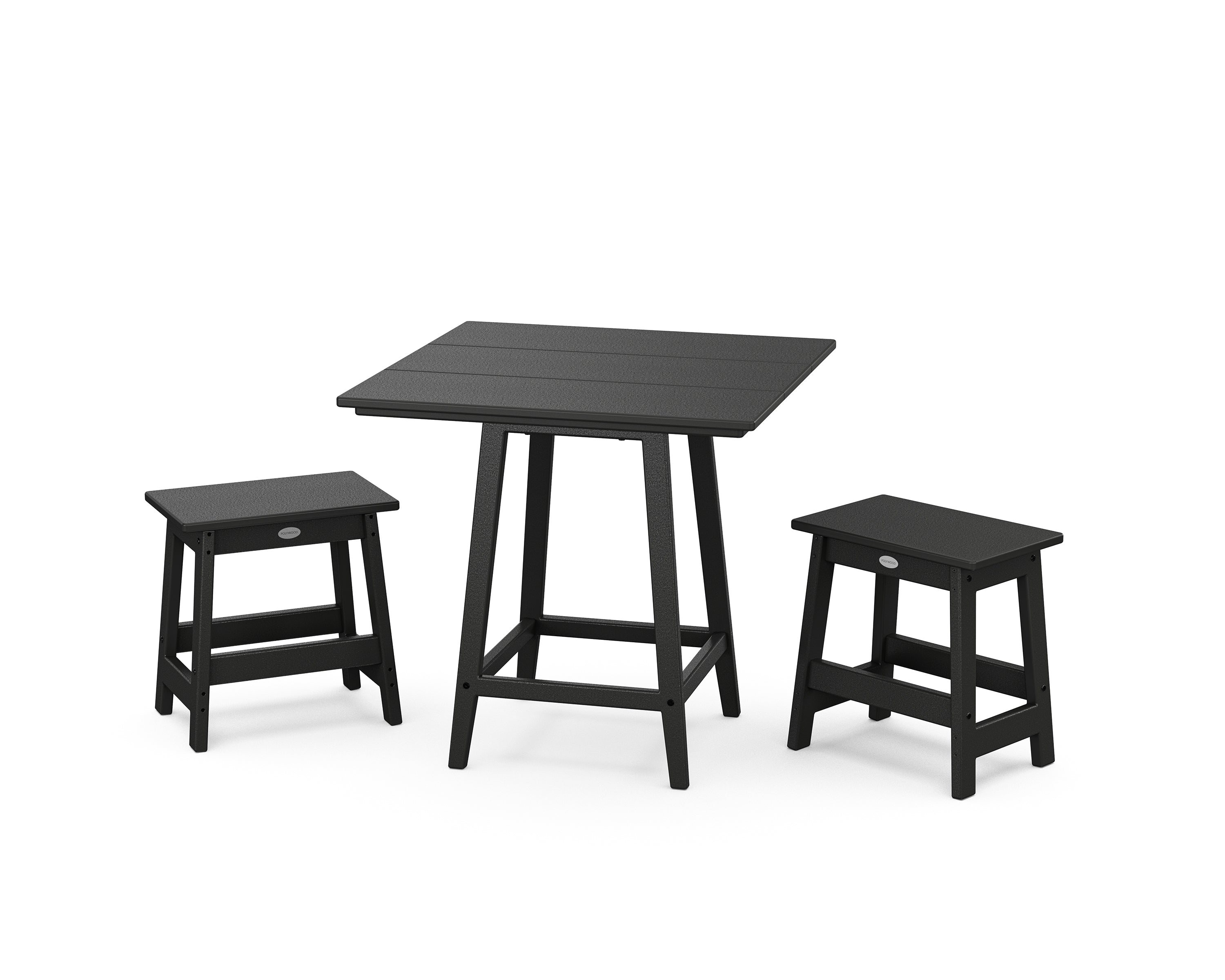 POLYWOOD Modern Studio Stool 3-Piece Square Bistro Set in Black