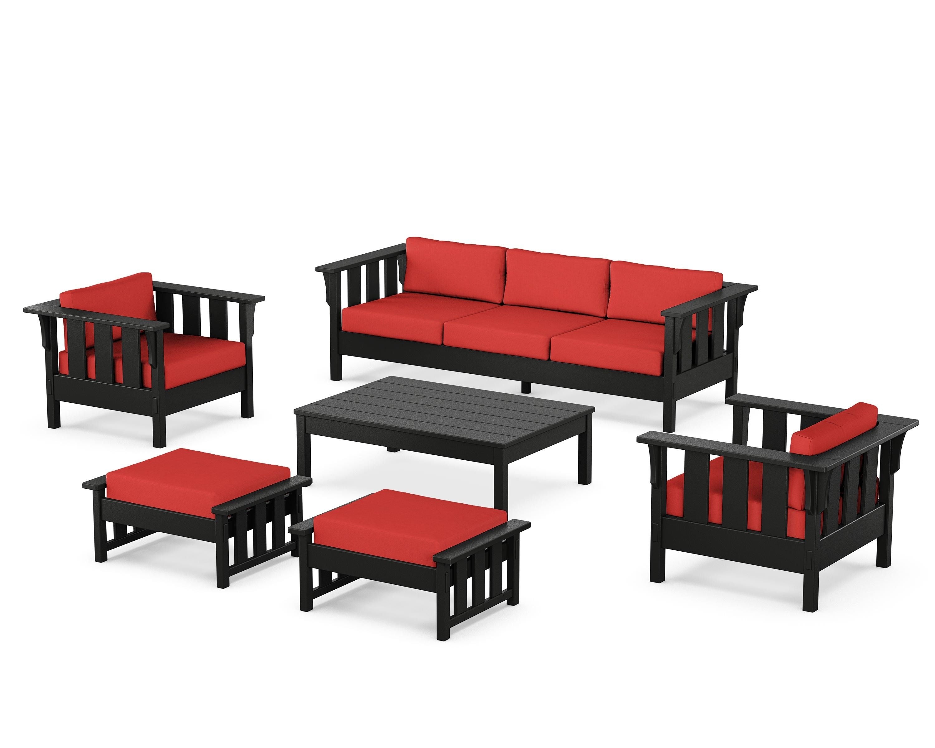Martha Stewart by POLYWOOD Acadia 6-Piece Lounge Sofa Set in Black / Crimson Linen