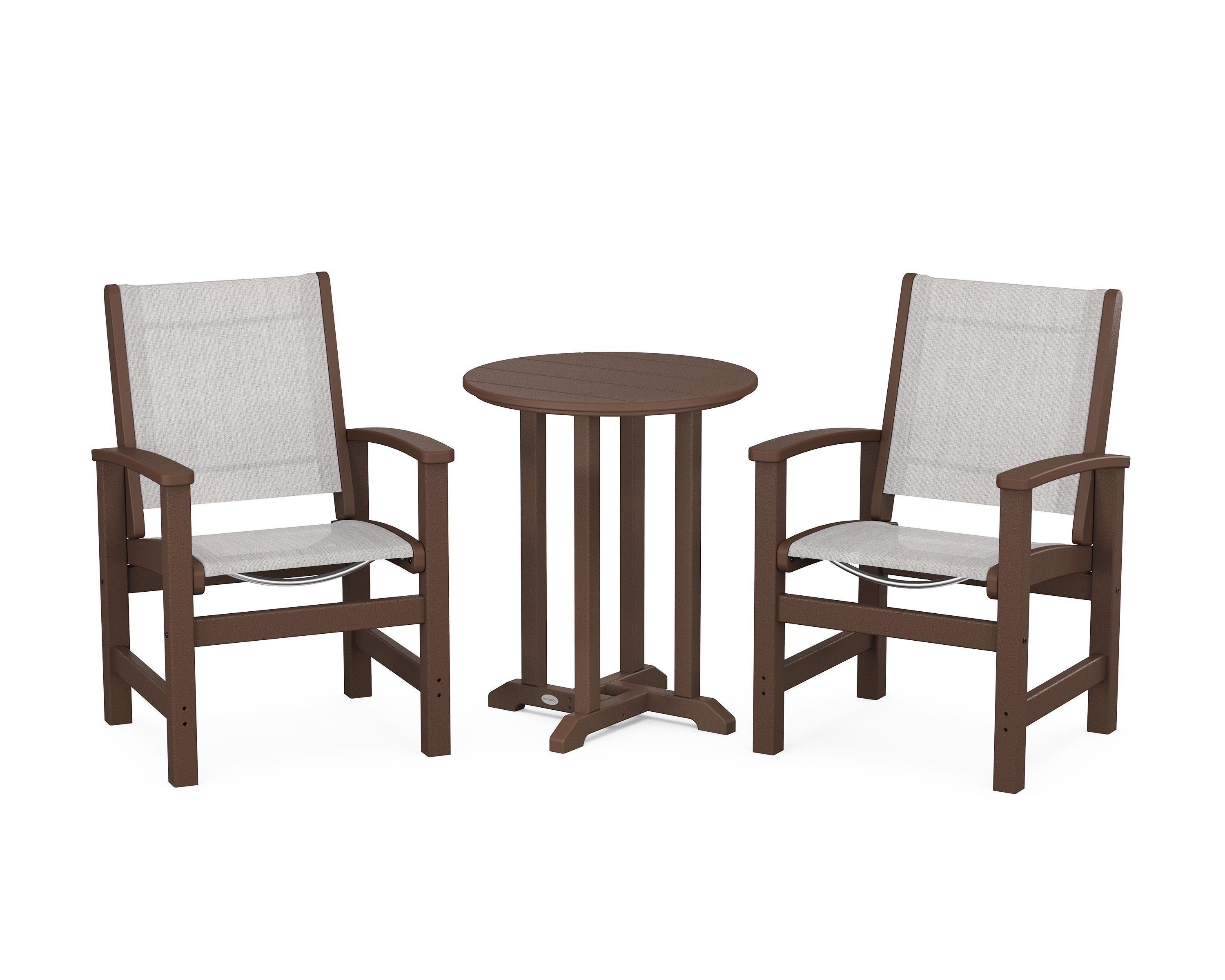POLYWOOD Coastal 3-Piece Round Bistro Dining Set in Mahogany / Parchment Sling