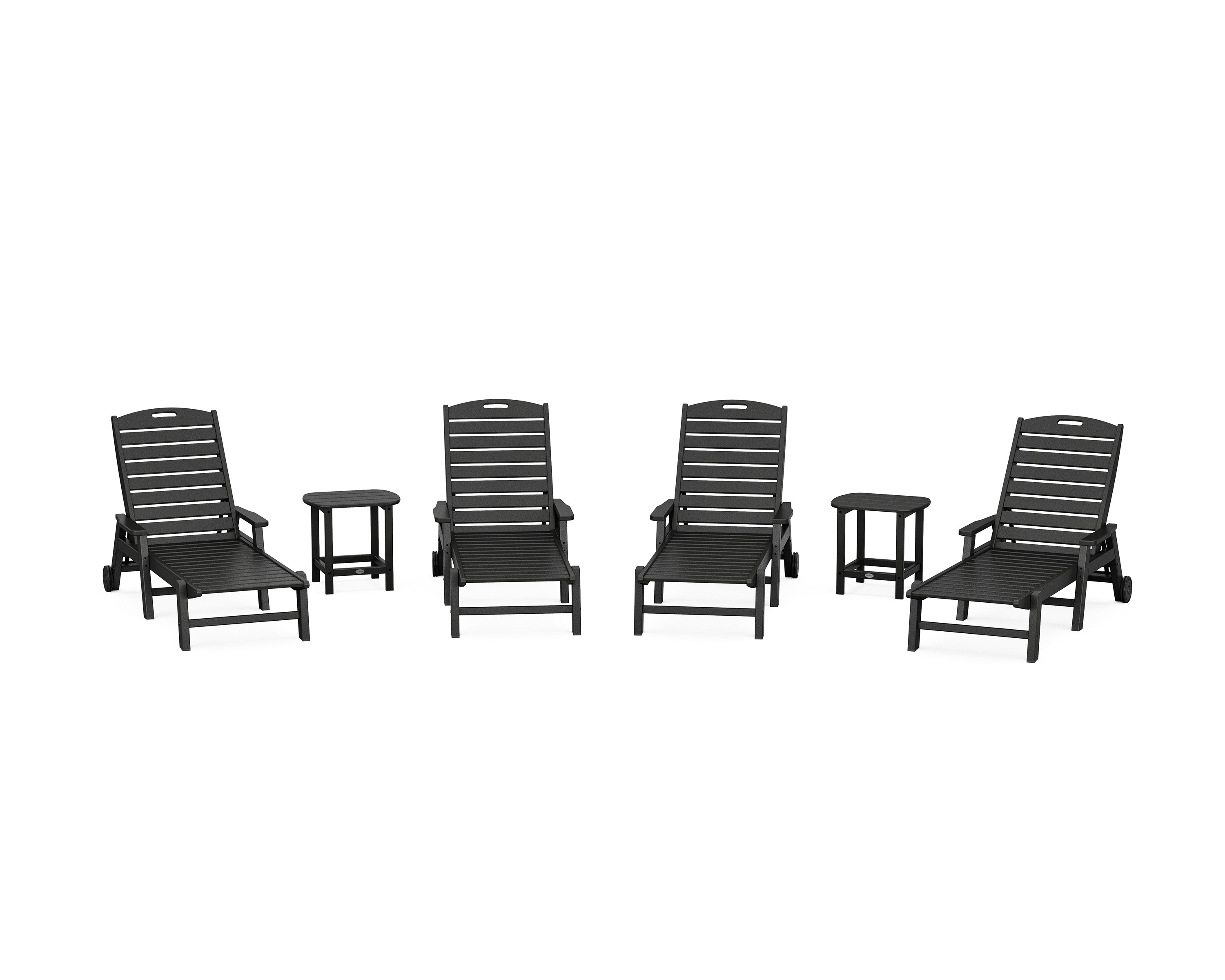 POLYWOOD Nautical Chaise 6-Piece Set with Arms & Wheels in Black