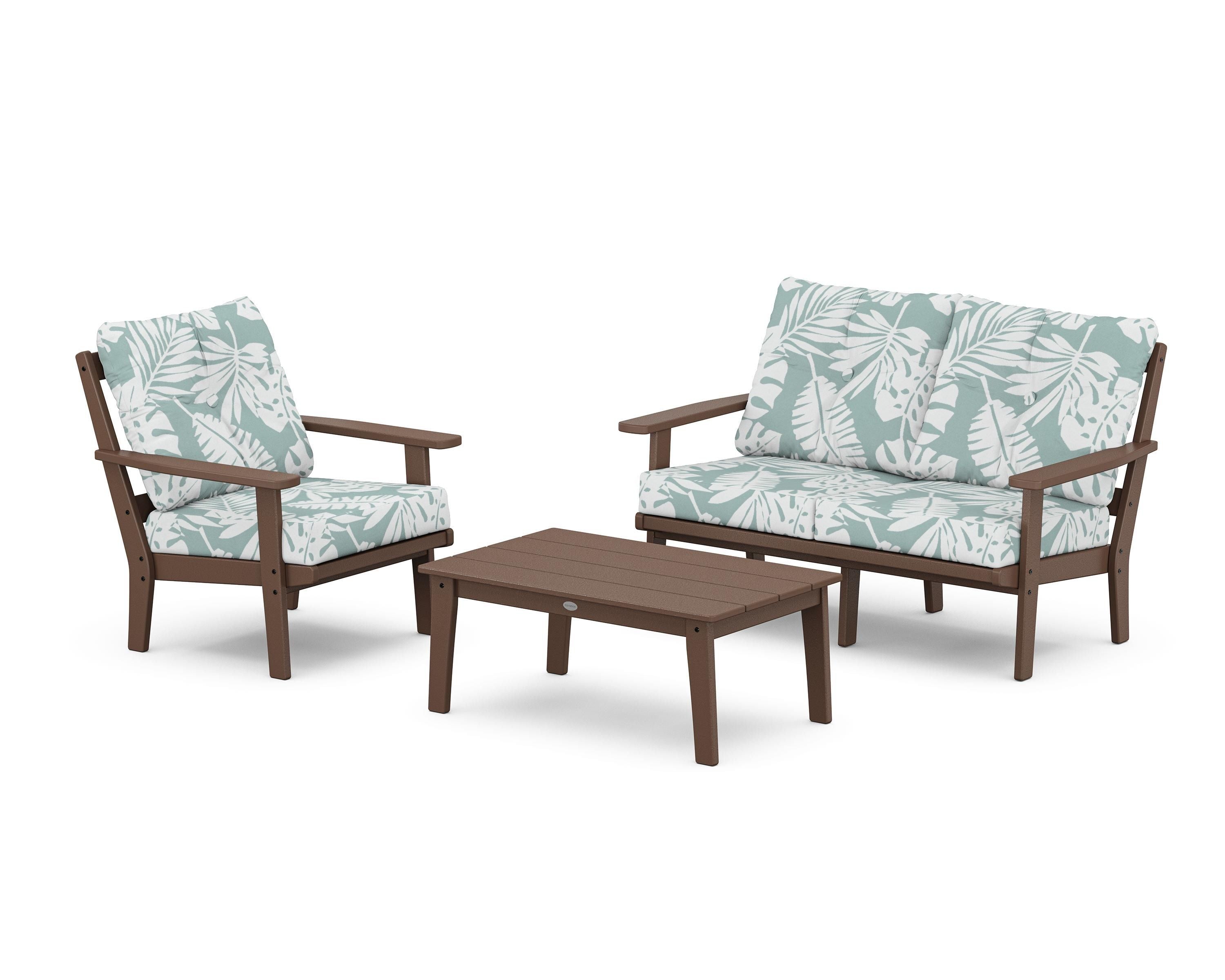 POLYWOOD Prairie 3-Piece Deep Seating Set with Loveseat in Mahogany / Leaf Glacier Spa