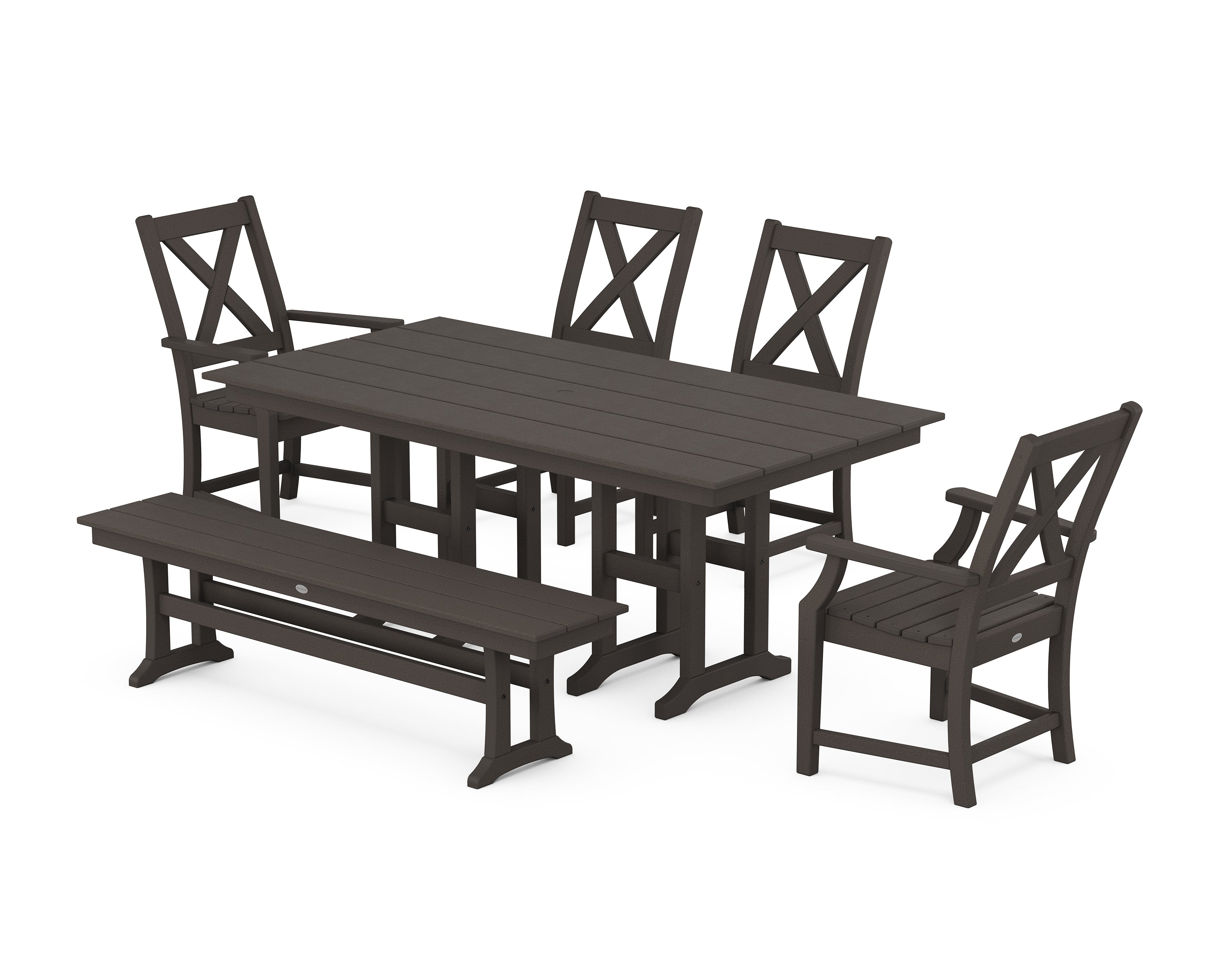 POLYWOOD® Braxton 6-Piece Farmhouse Dining Set in Vintage Coffee