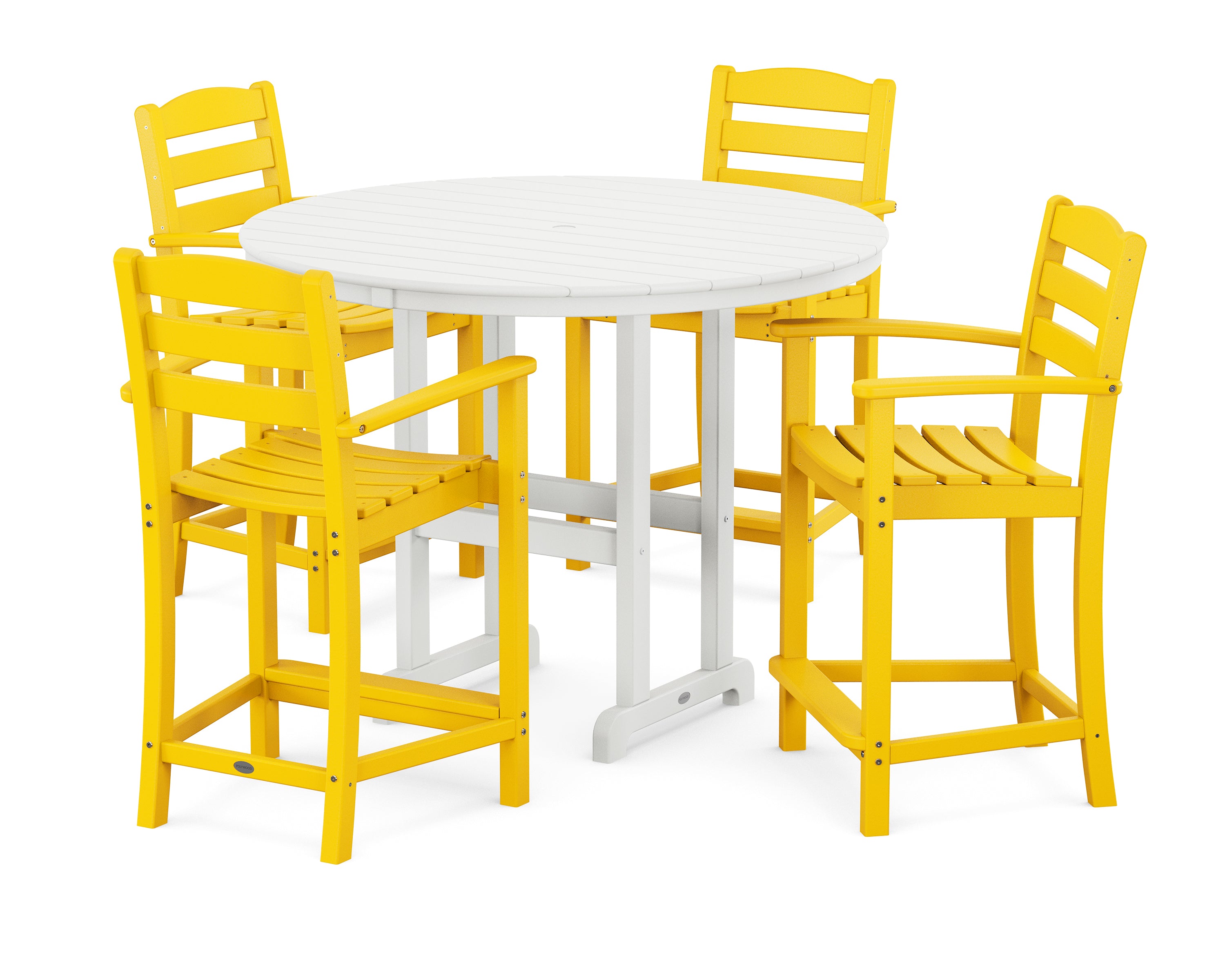 POLYWOOD® La Casa Café 5-Piece Round Farmhouse Counter Set in Lemon / White