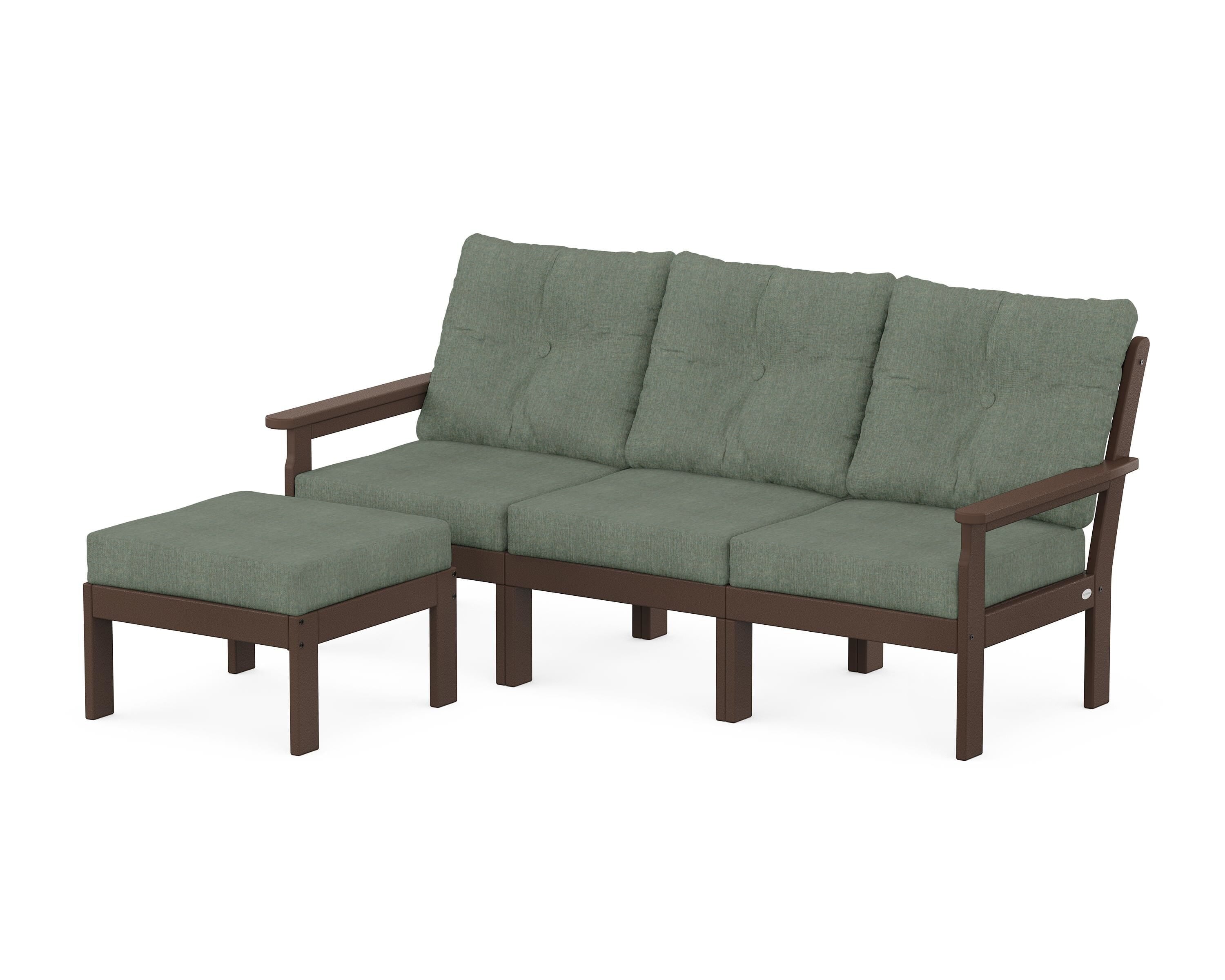 POLYWOOD Vineyard 4-Piece Sectional with Ottoman in Mahogany / Cast Sage