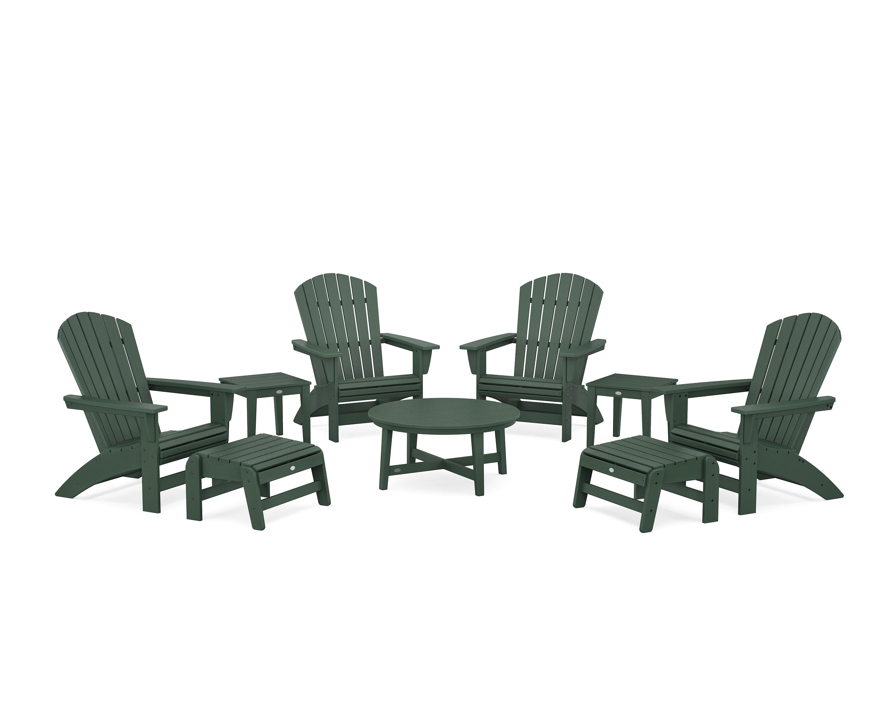 POLYWOOD® Nautical Grand Adirondack 9-Piece Conversation Set in Green