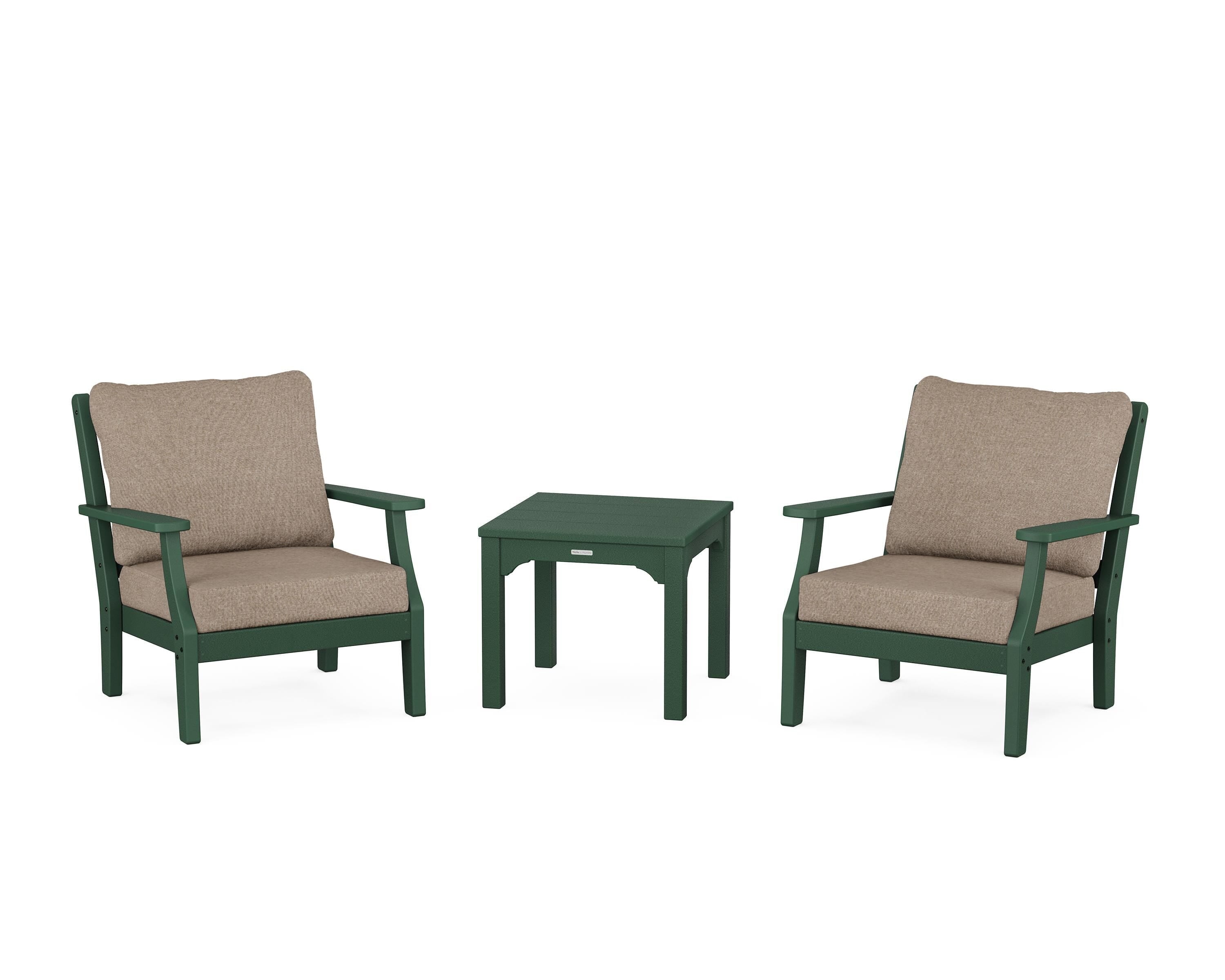 Martha Stewart by POLYWOOD Chinoiserie 3-Piece Deep Seating Set in Green / Spiced Burlap