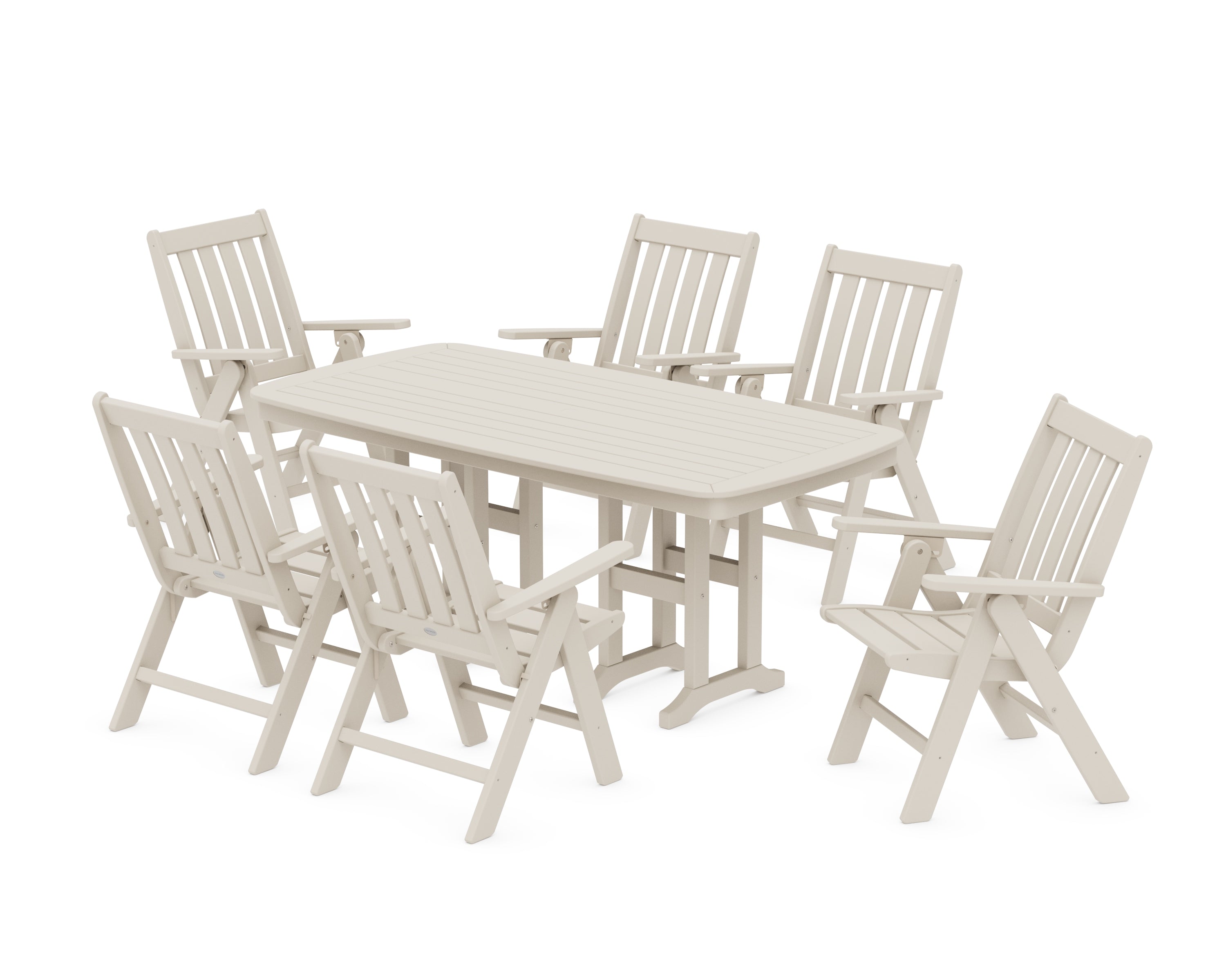 POLYWOOD Vineyard Folding Chair 7-Piece Dining Set in Sand