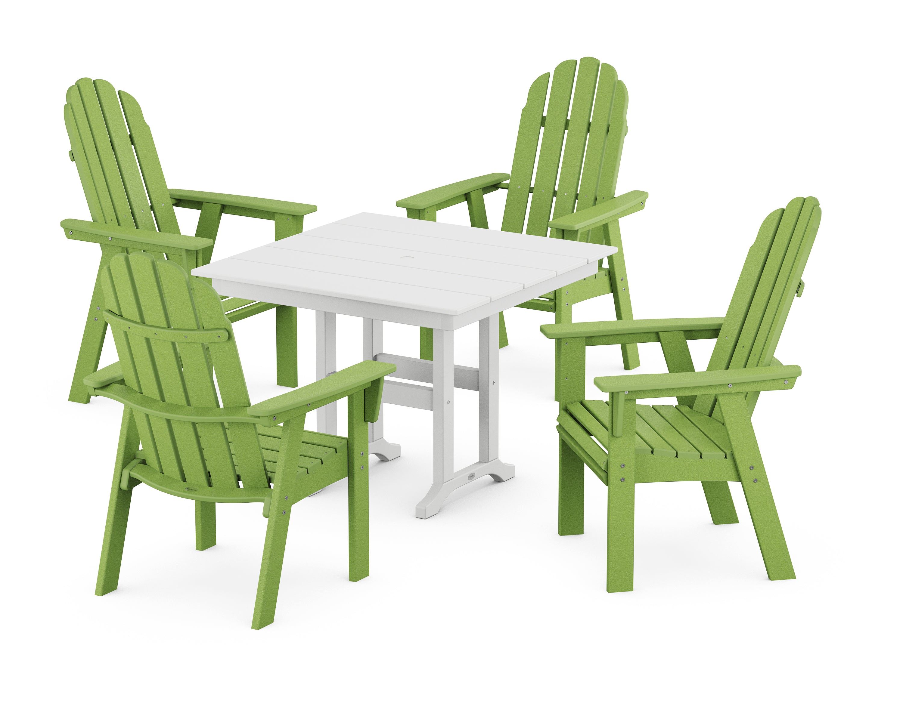 POLYWOOD® Vineyard Curveback Adirondack 5-Piece Farmhouse Dining Set in Lime / White