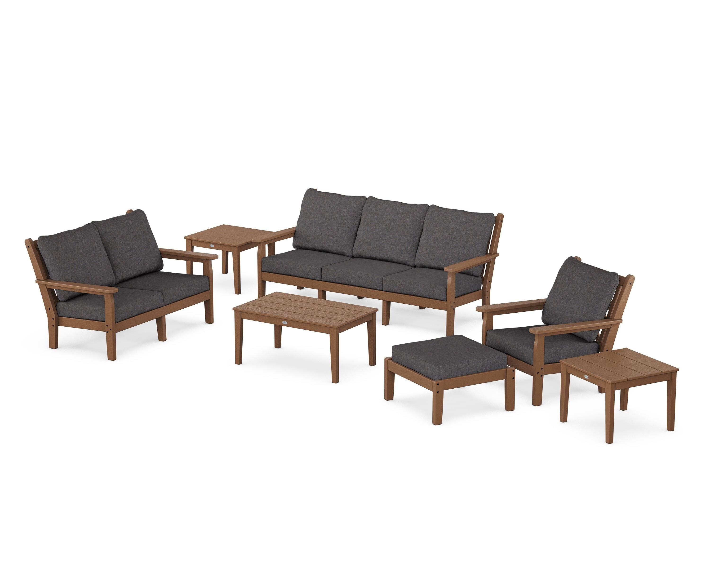 POLYWOOD Chippendale 7-Piece Deep Seating Set in Teak / Ash Charcoal