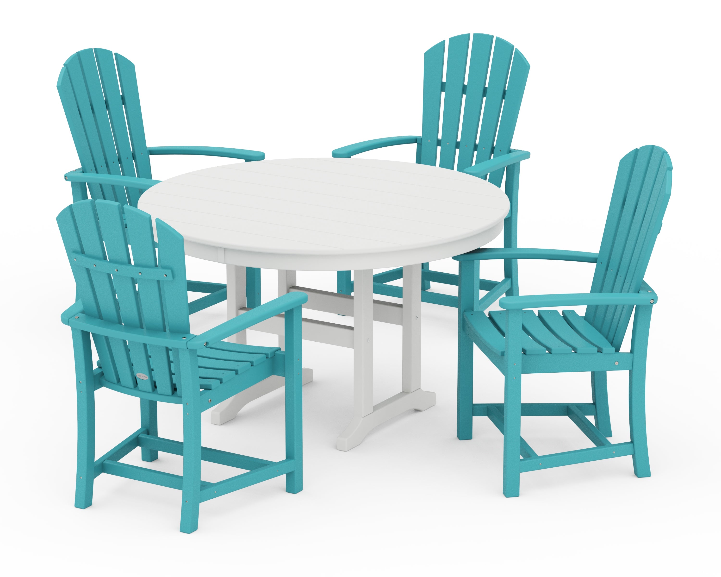 POLYWOOD Palm Coast 5-Piece Round Farmhouse Dining Set in Aruba / White