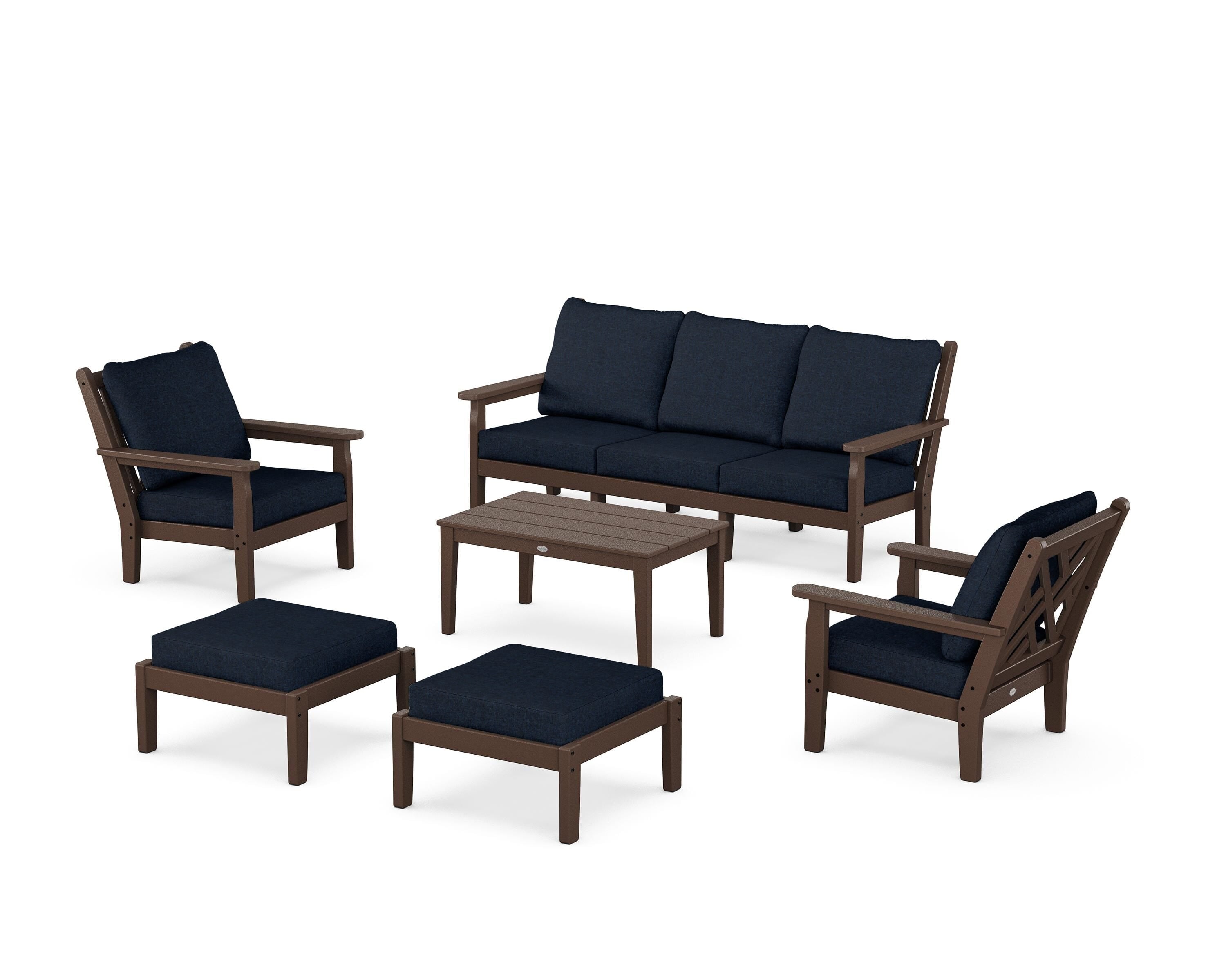 POLYWOOD Chippendale 6-Piece Lounge Sofa Set in Mahogany / Marine Indigo