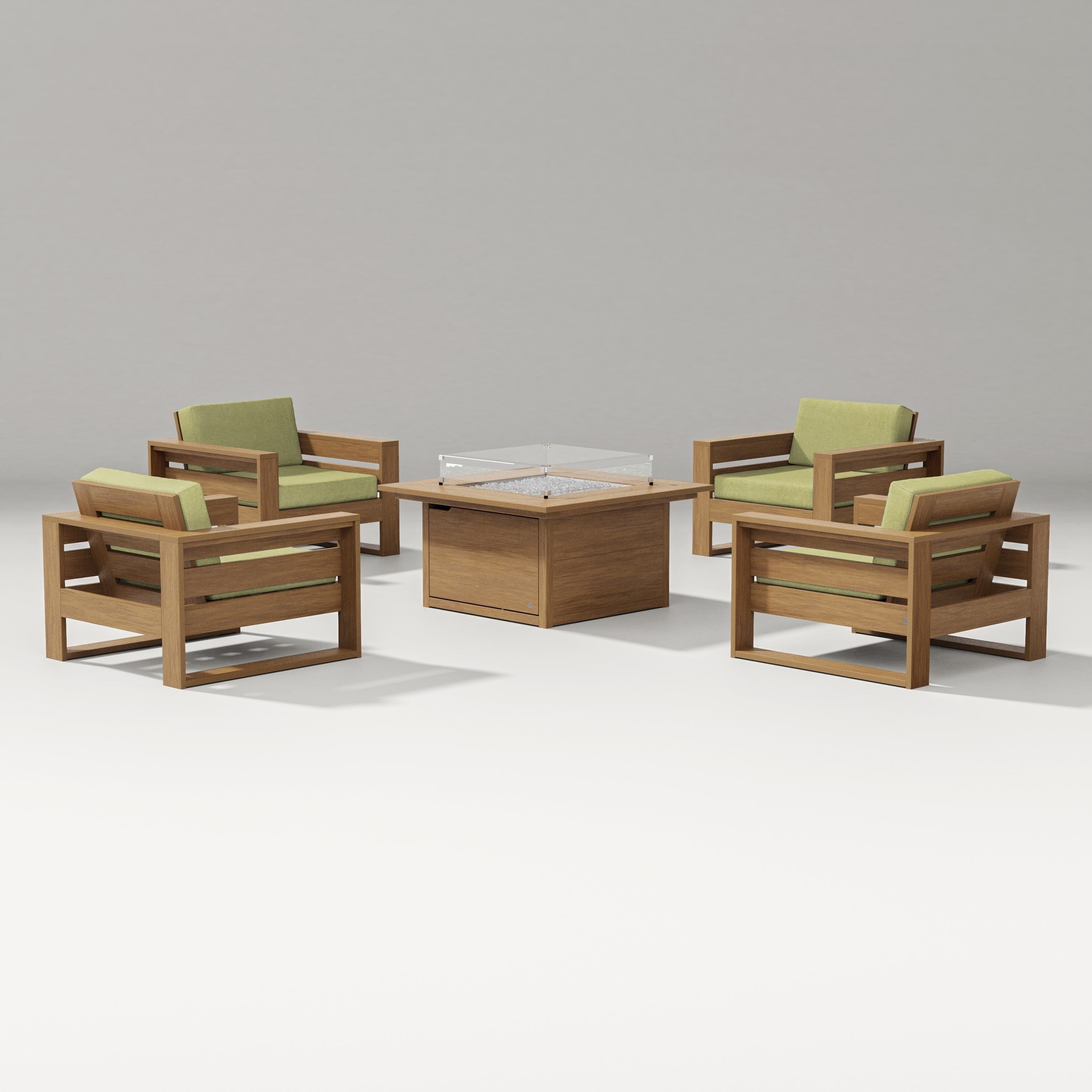 PW Designer Series Latitude 5-Piece Lounge Fire Table Set in Natural / Chartreuse Boucle