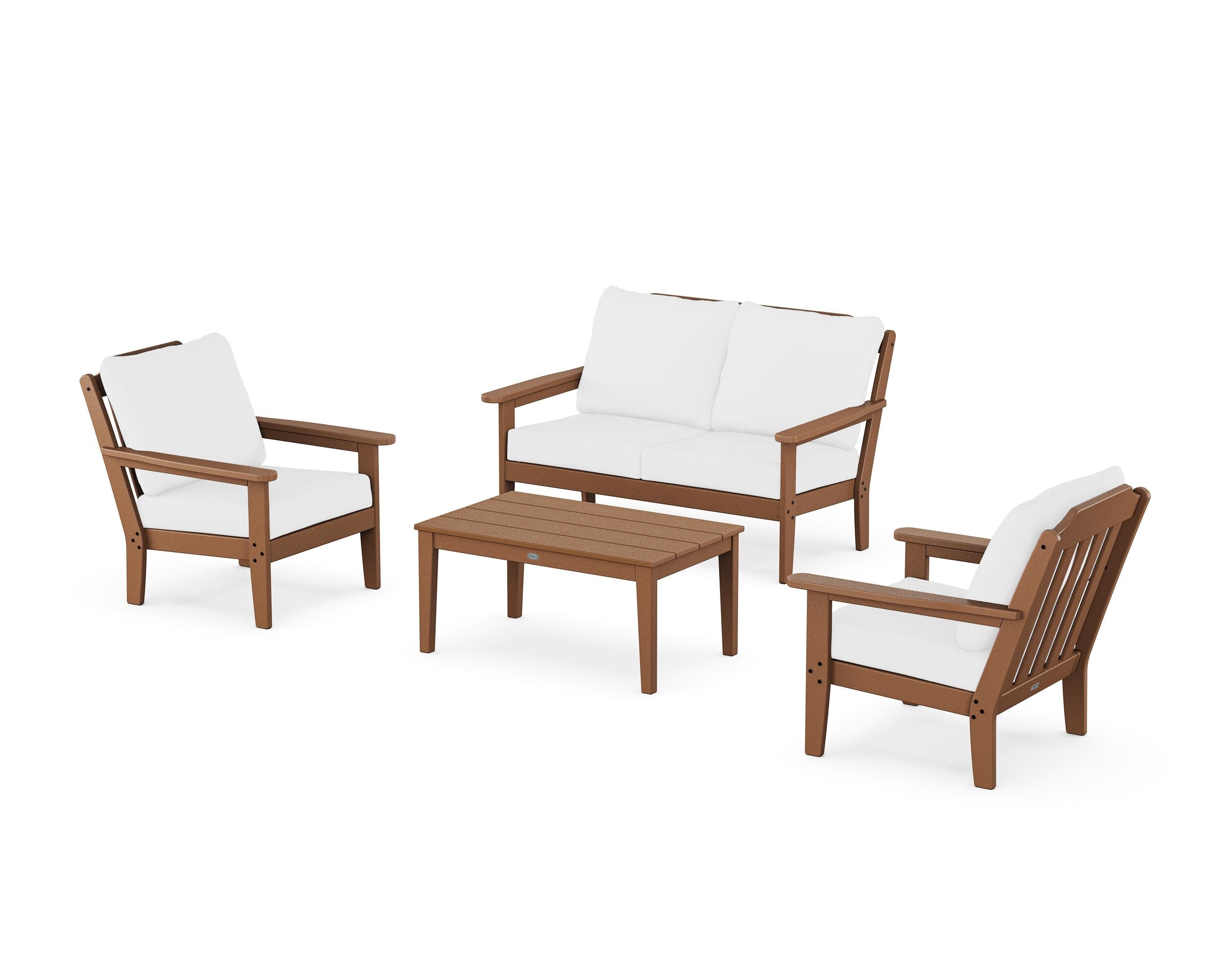 Country Living Cottage 4-Piece Deep Seating Set with Loveseat in Teak / Natural