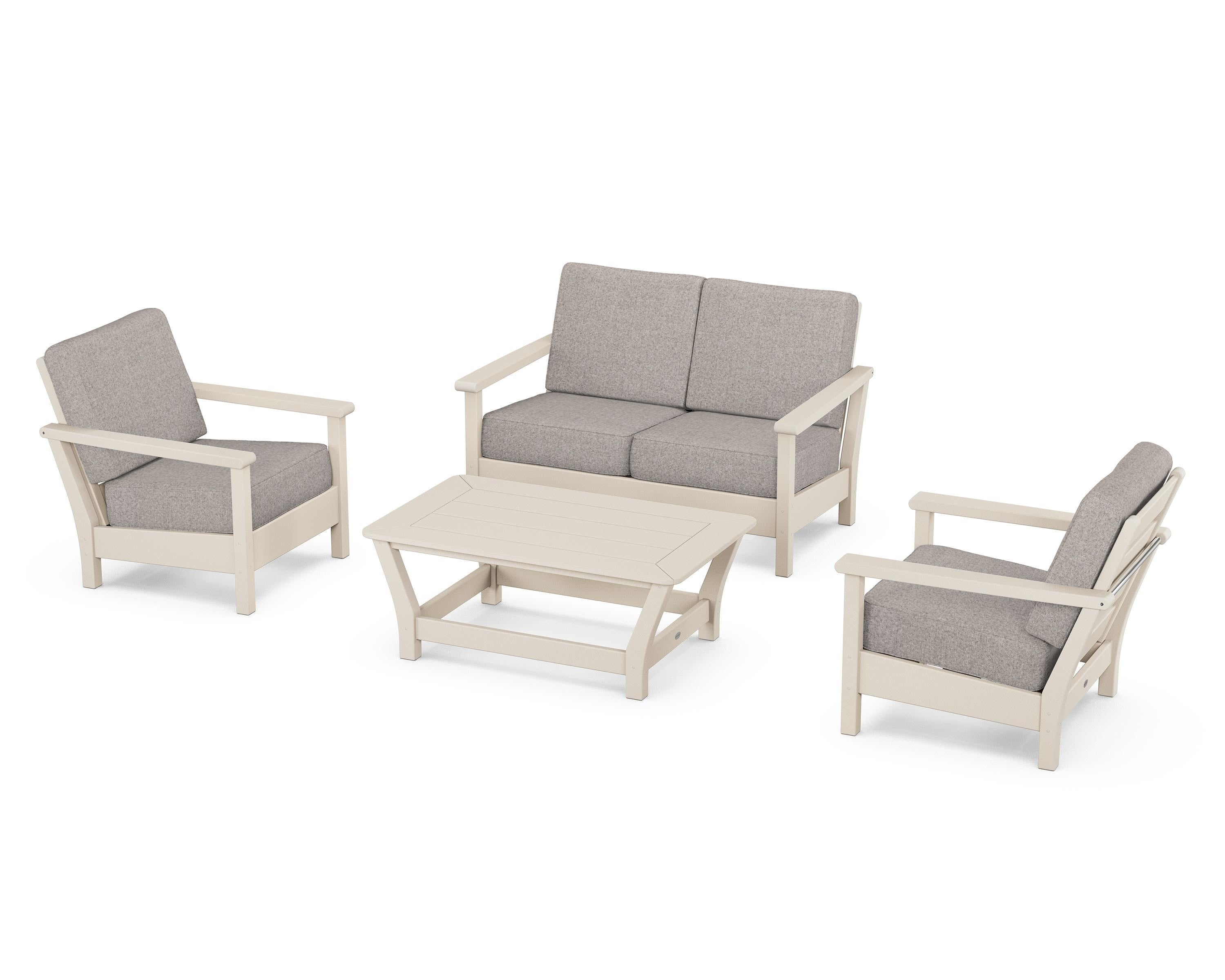 POLYWOOD Harbour 4-Piece Deep Seating Set in Sand / Weathered Tweed