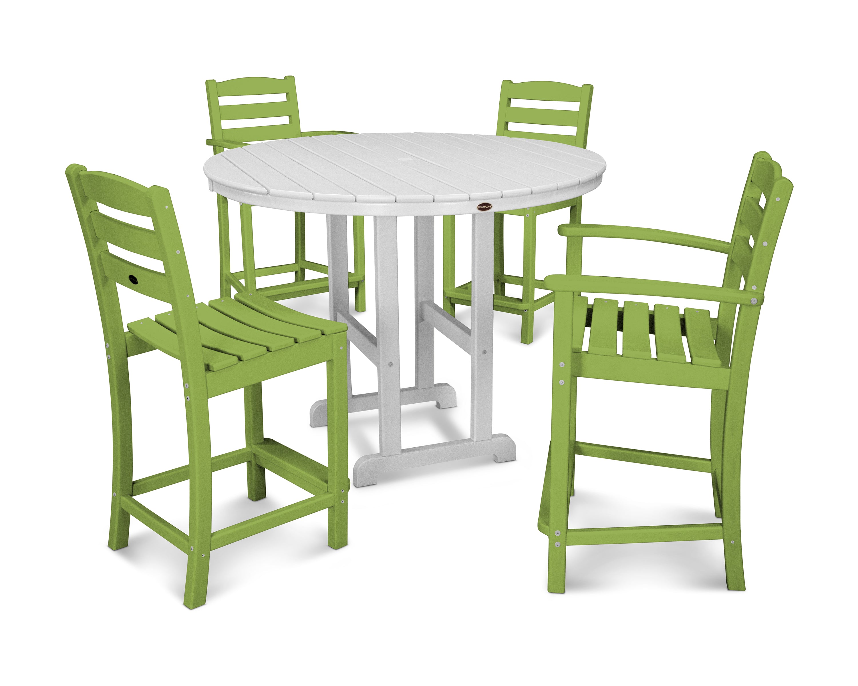 POLYWOOD® La Casa Café 5-Piece Round Farmhouse Counter Dining Set in Lime / White