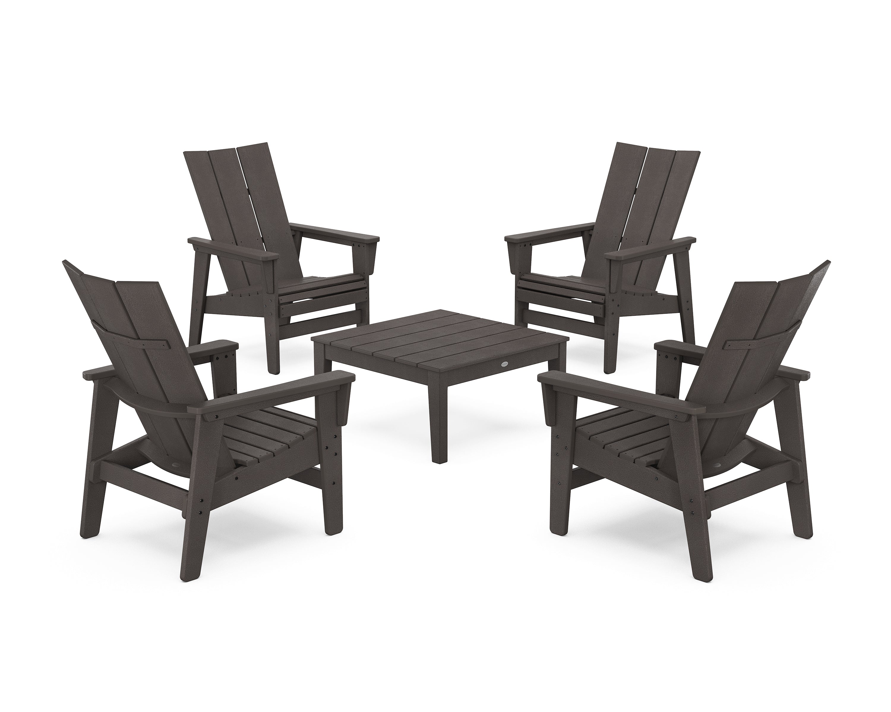 POLYWOOD® 5-Piece Modern Grand Upright Adirondack Chair Conversation Group in Vintage Coffee