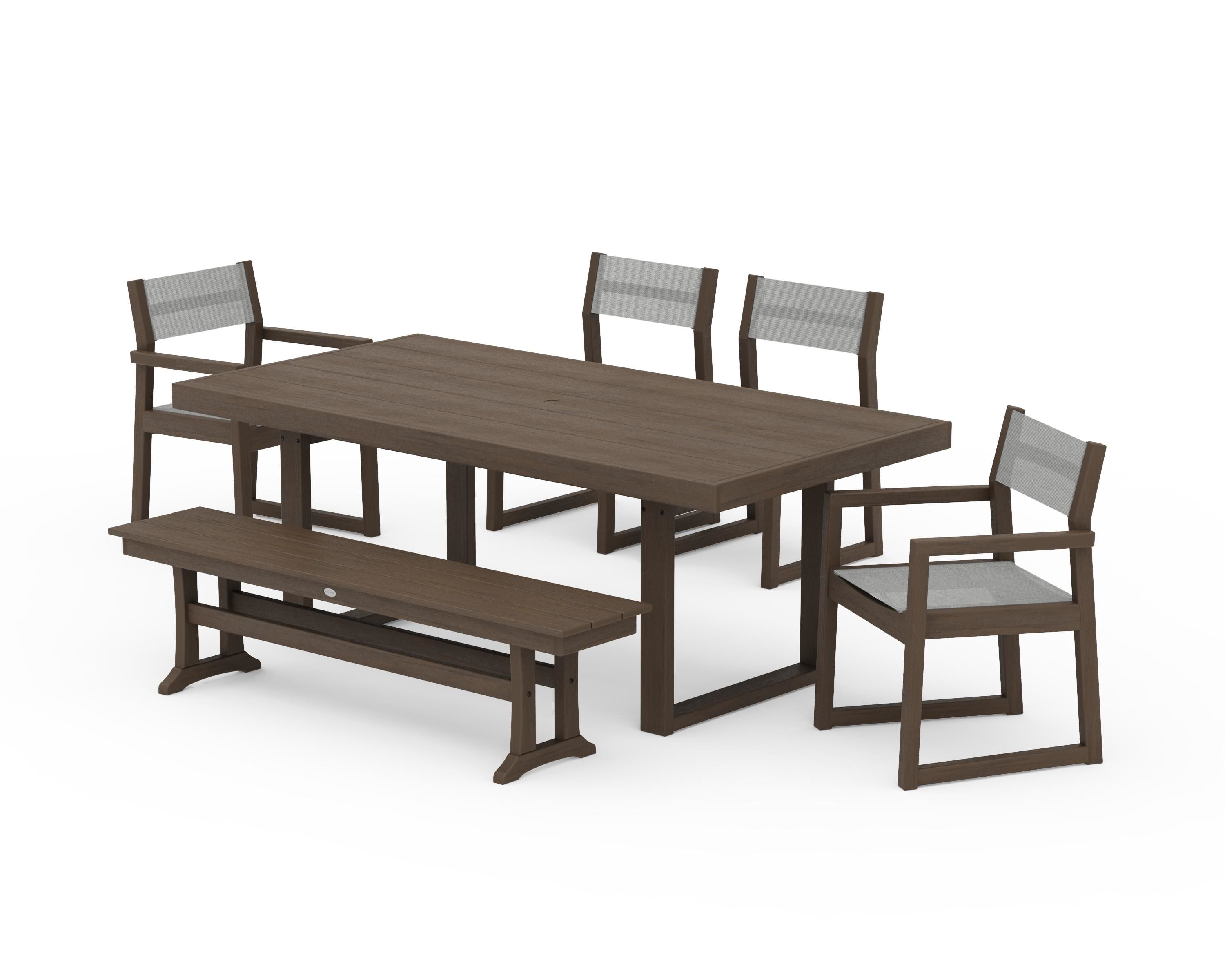 POLYWOOD EDGE Sling 6-Piece Dining Set with Bench in Kona / Metallic Sling