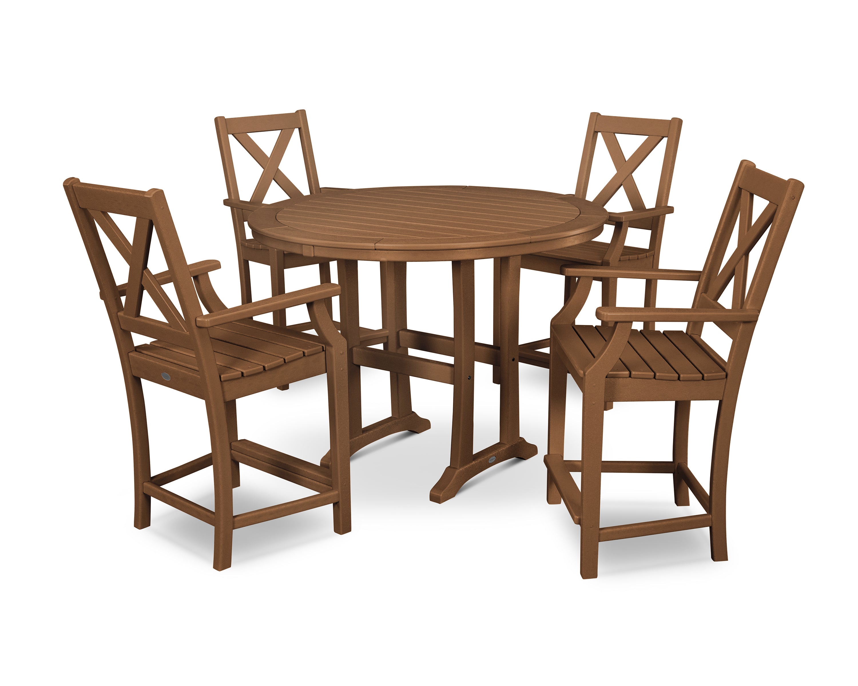 POLYWOOD® Braxton 5-Piece Nautical Trestle Arm Chair Counter Set in Teak