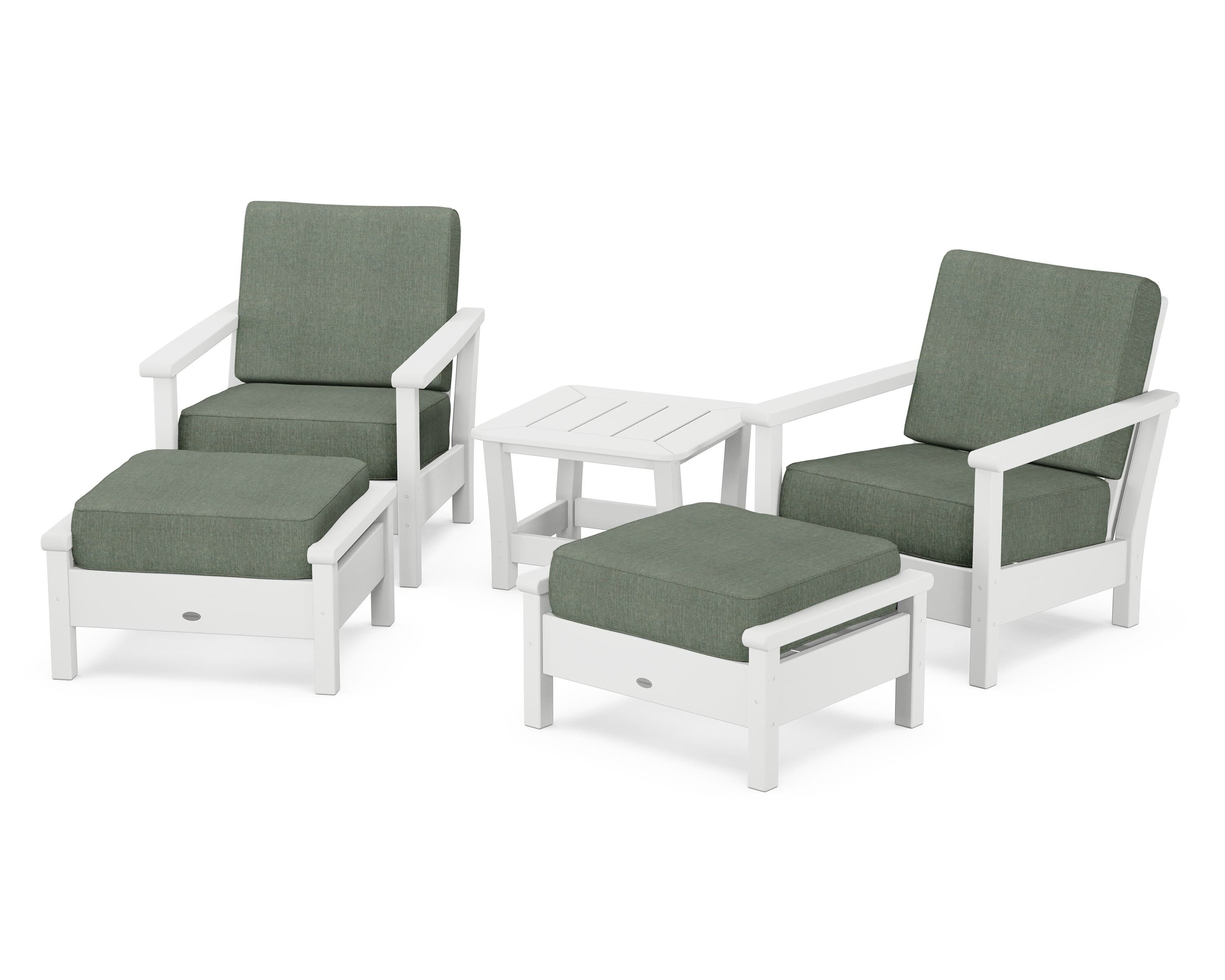 POLYWOOD Harbour 5-Piece Deep Seating Chair Set in White / Cast Sage