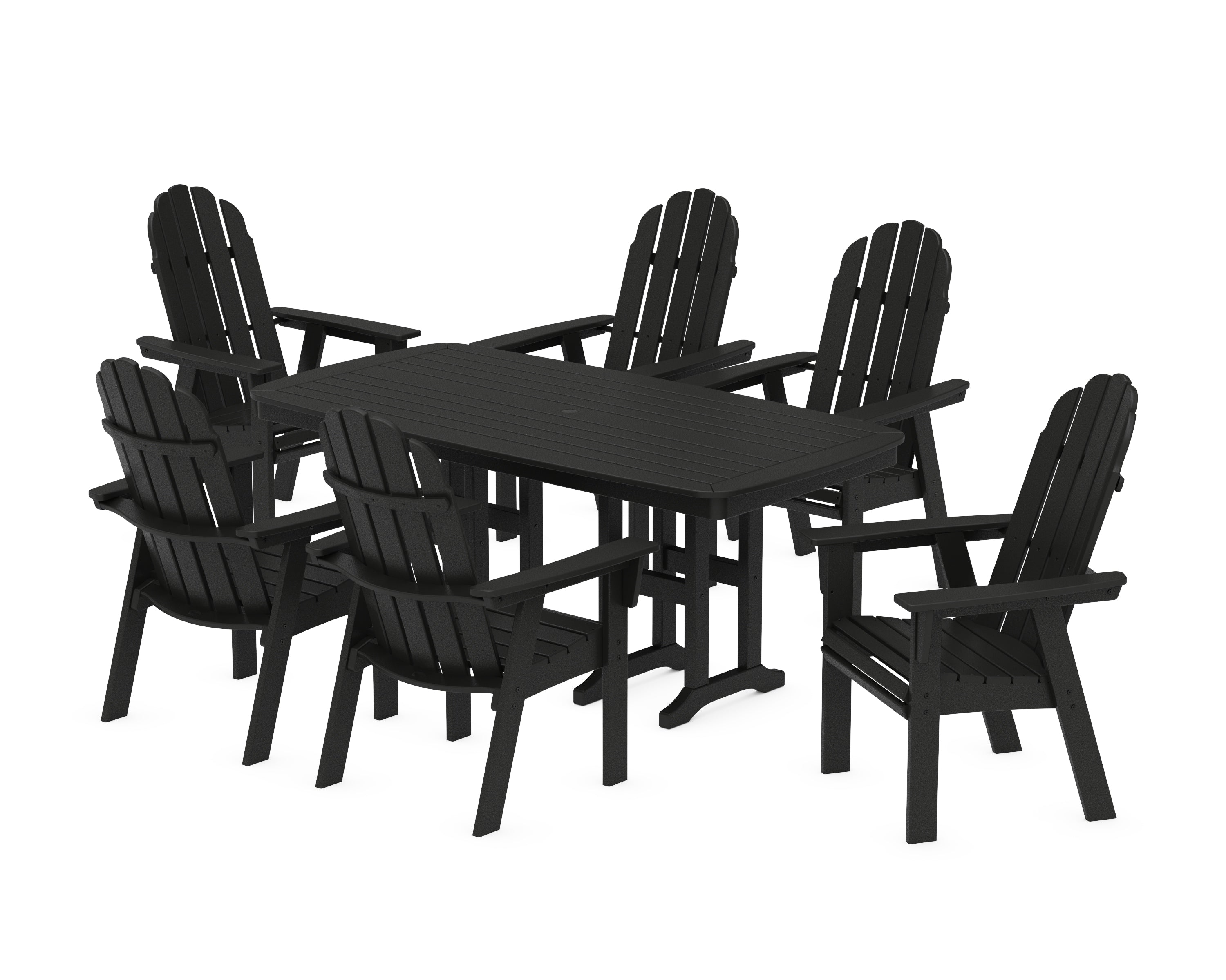 POLYWOOD Vineyard Curveback Adirondack Chair 7-Piece Dining Set in Black
