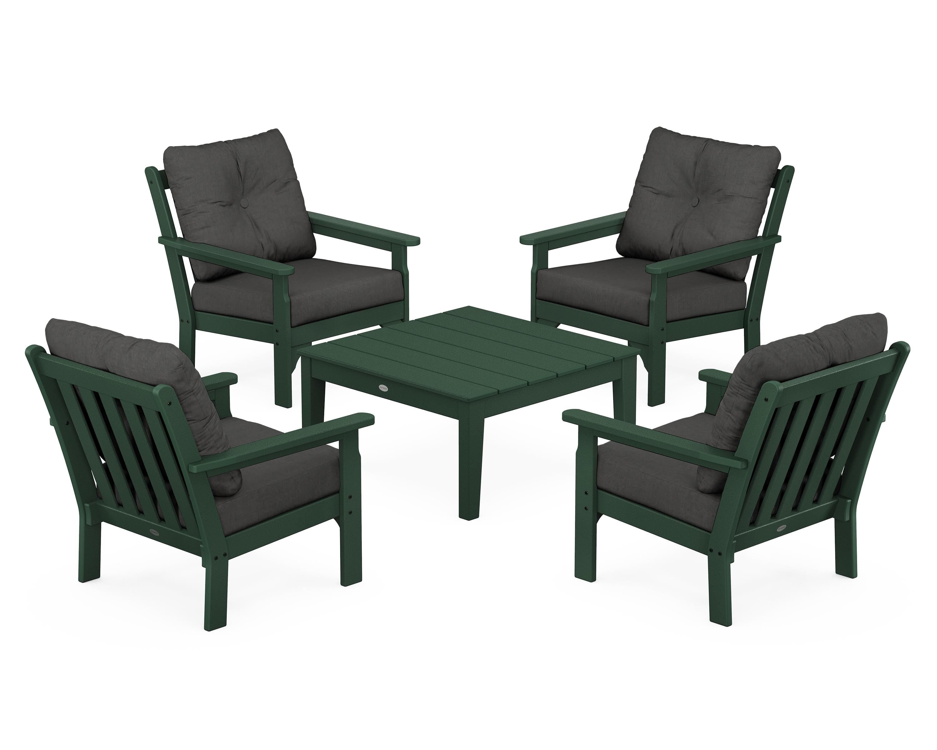 POLYWOOD Vineyard 5-Piece Deep Seating Conversation Set in Green / Spectrum Carbon