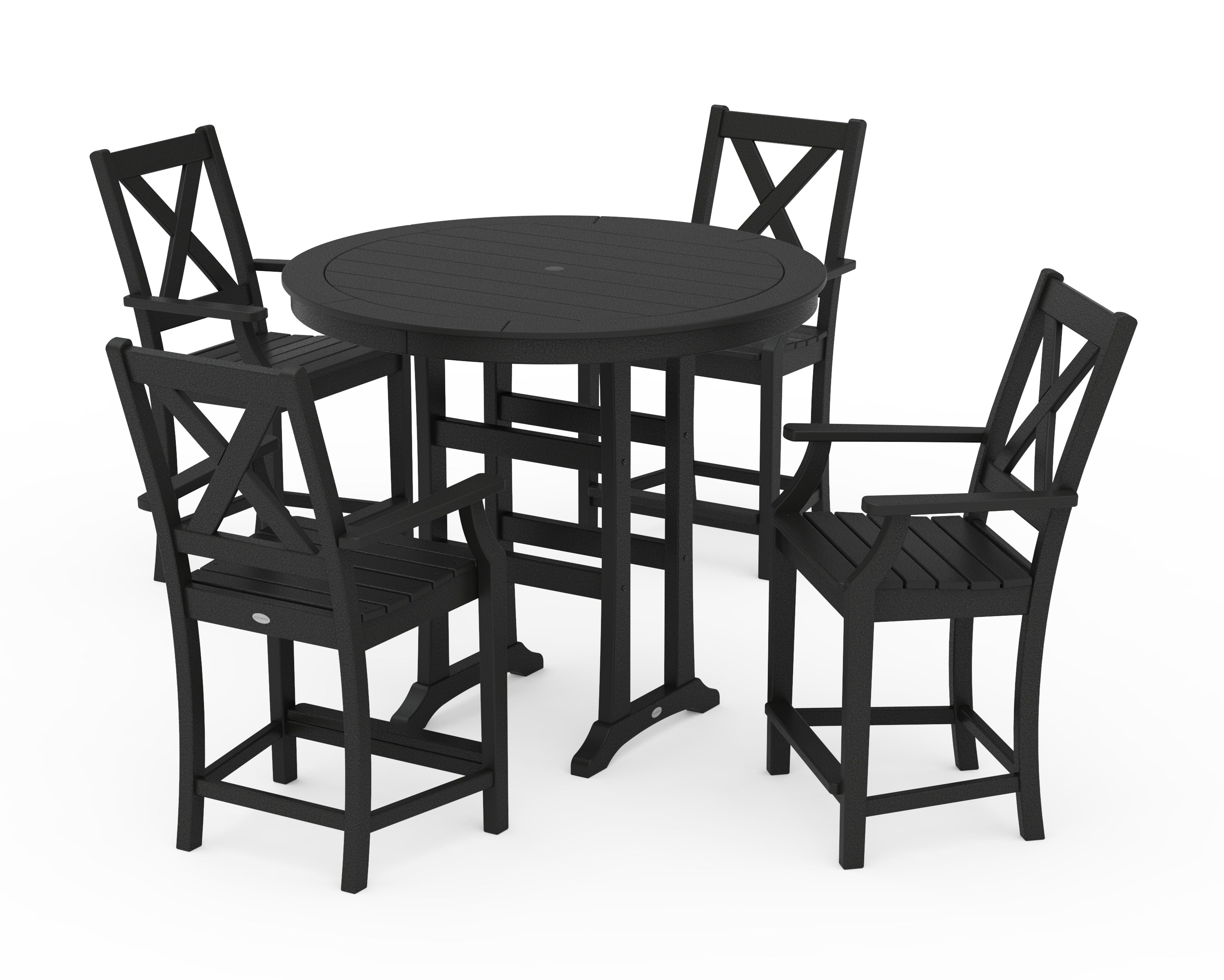 POLYWOOD Braxton 5-Piece Nautical Trestle Arm Chair Counter Set in Black