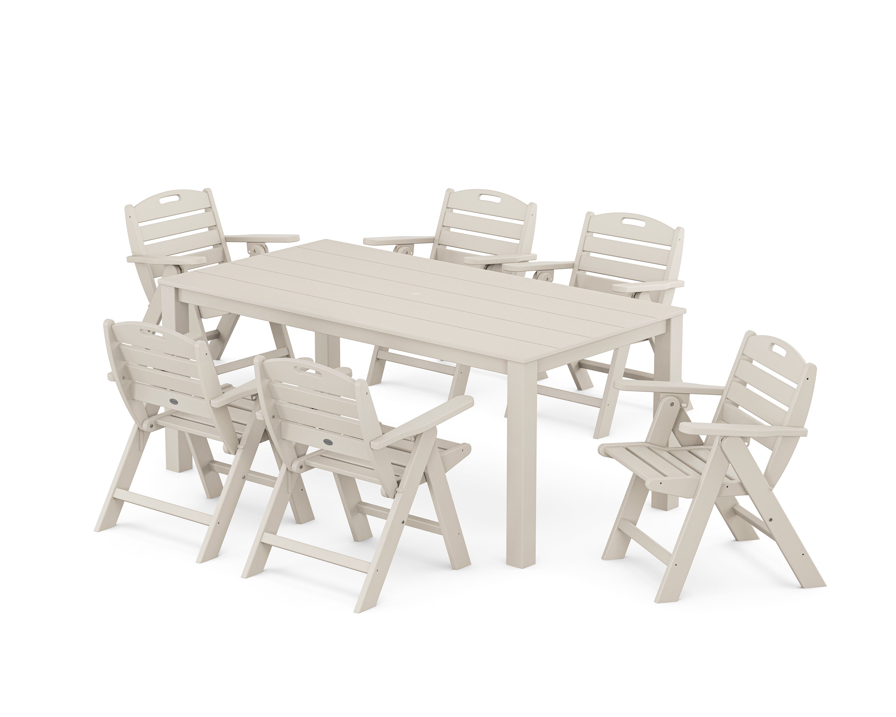 POLYWOOD® Nautical Folding Lowback Chair 7-Piece Parsons Dining Set in Sand