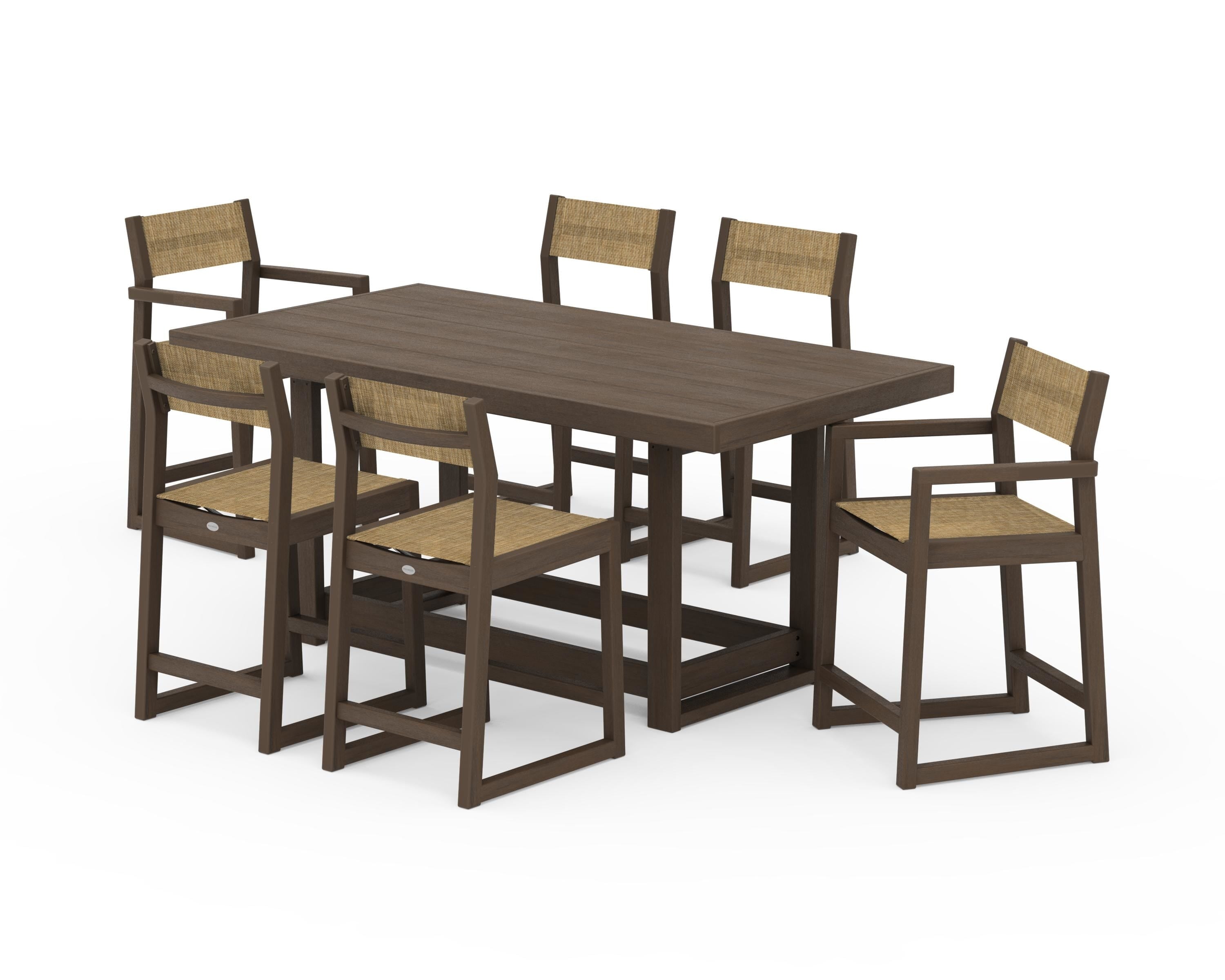 POLYWOOD EDGE Sling 7-Piece Counter Table Set in Kona / Burlap Sling