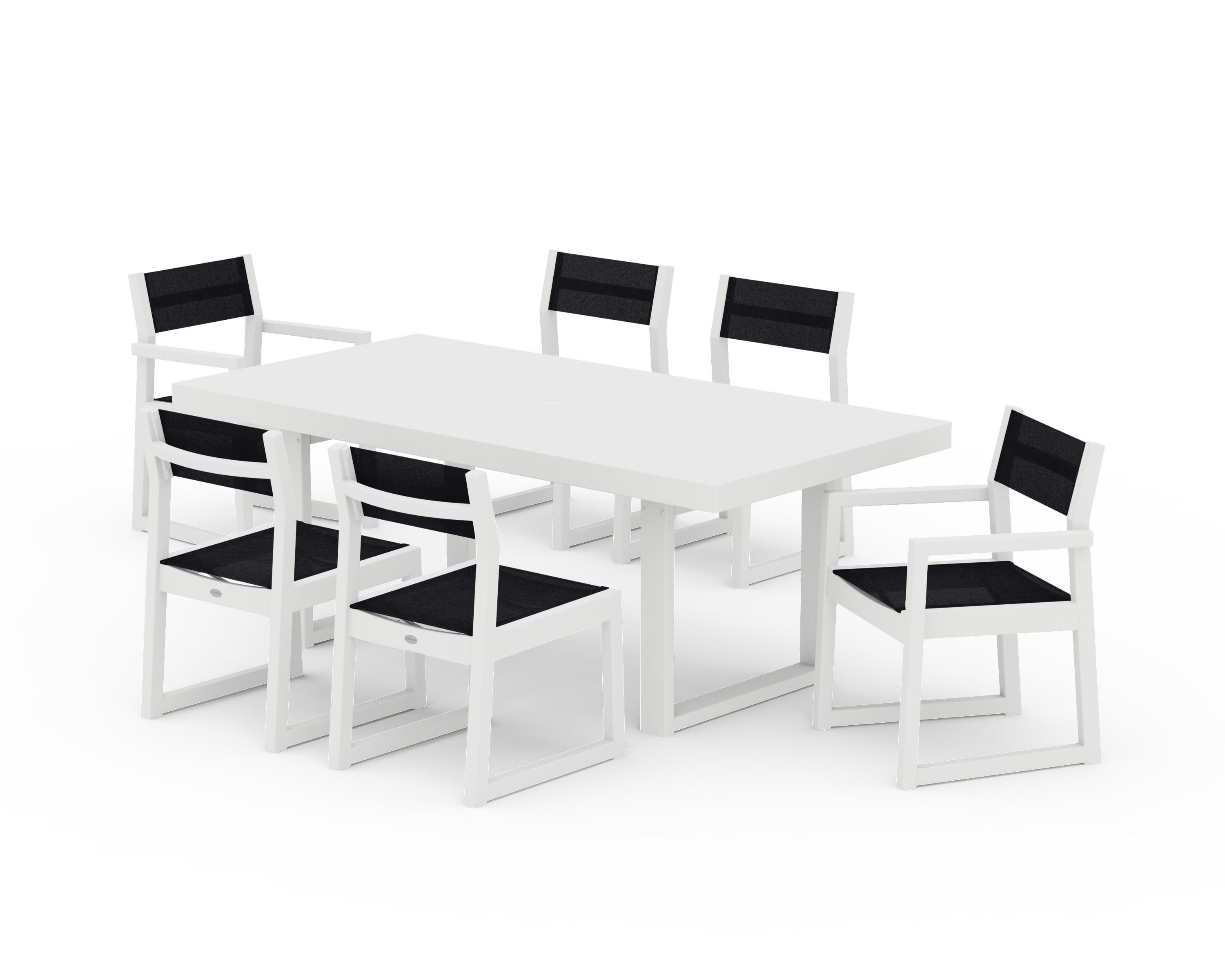 POLYWOOD EDGE Sling 7-Piece Dining Set in White / Black Sling