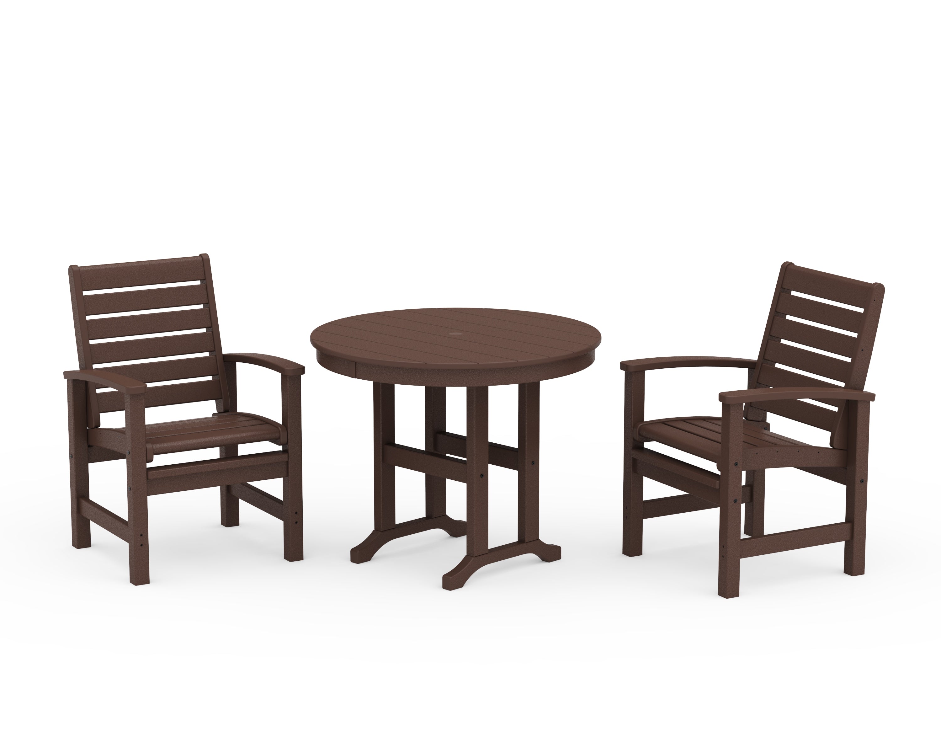 POLYWOOD Signature 3-Piece Round Farmhouse Dining Set in Mahogany